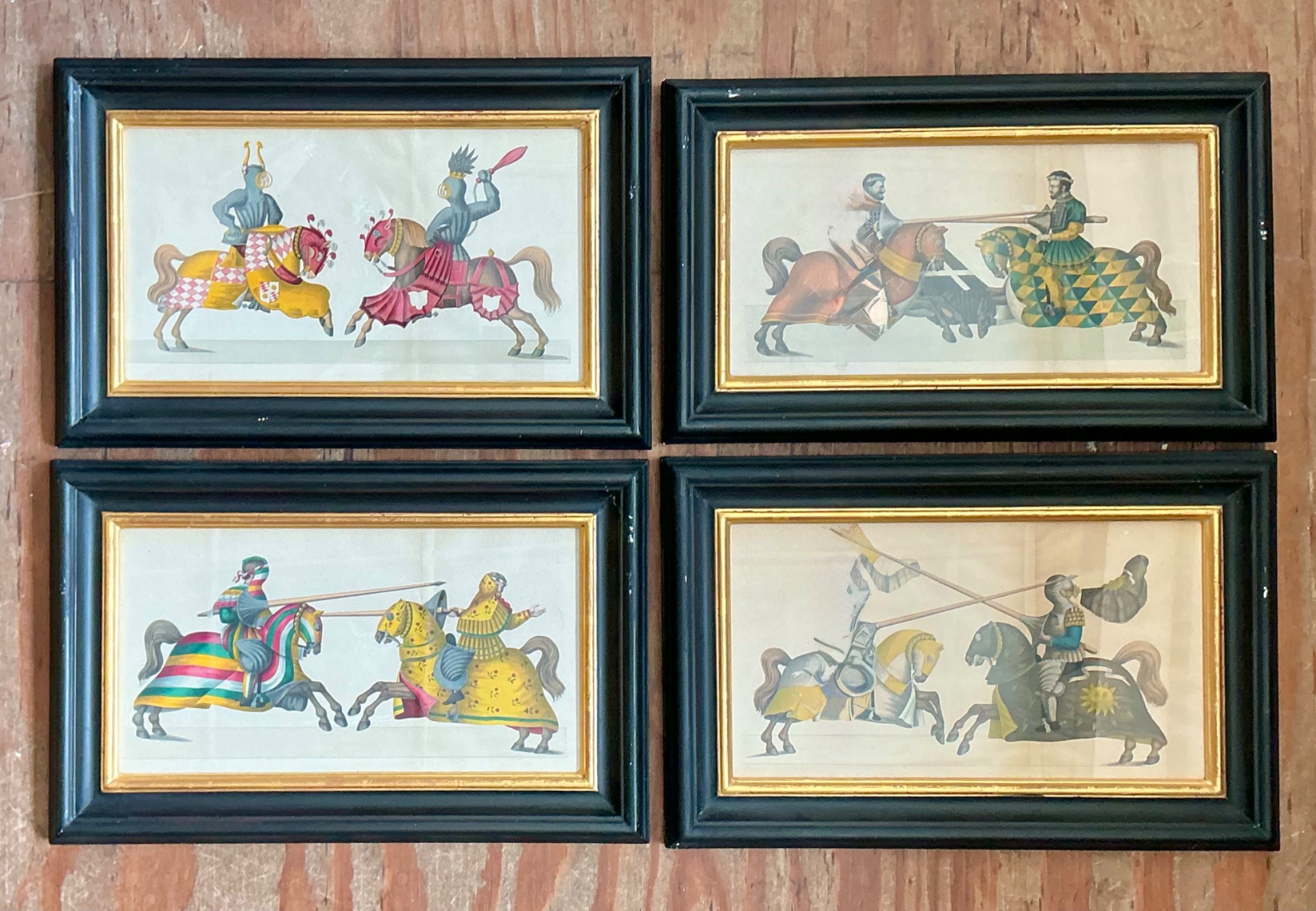 Vintage Medieval Knight Prints in Black Frames - Set of 4 - Top view