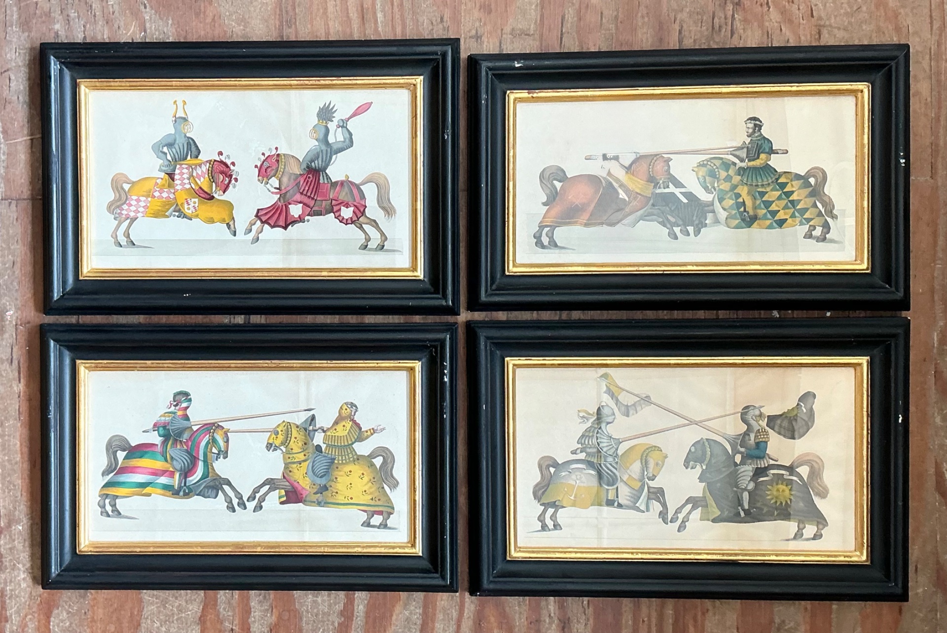 Vintage Medieval Knight Prints in Black Frames - Set of 4 - Top view
