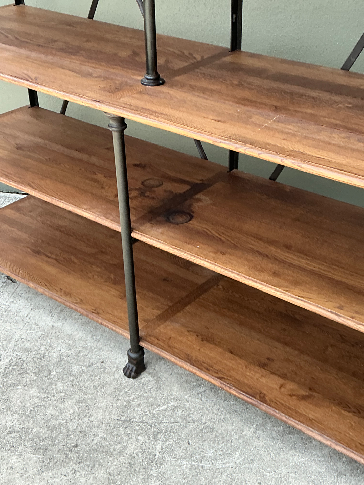 Vintage French Plank Wood and Metal Industrial Bookshelf - Top view