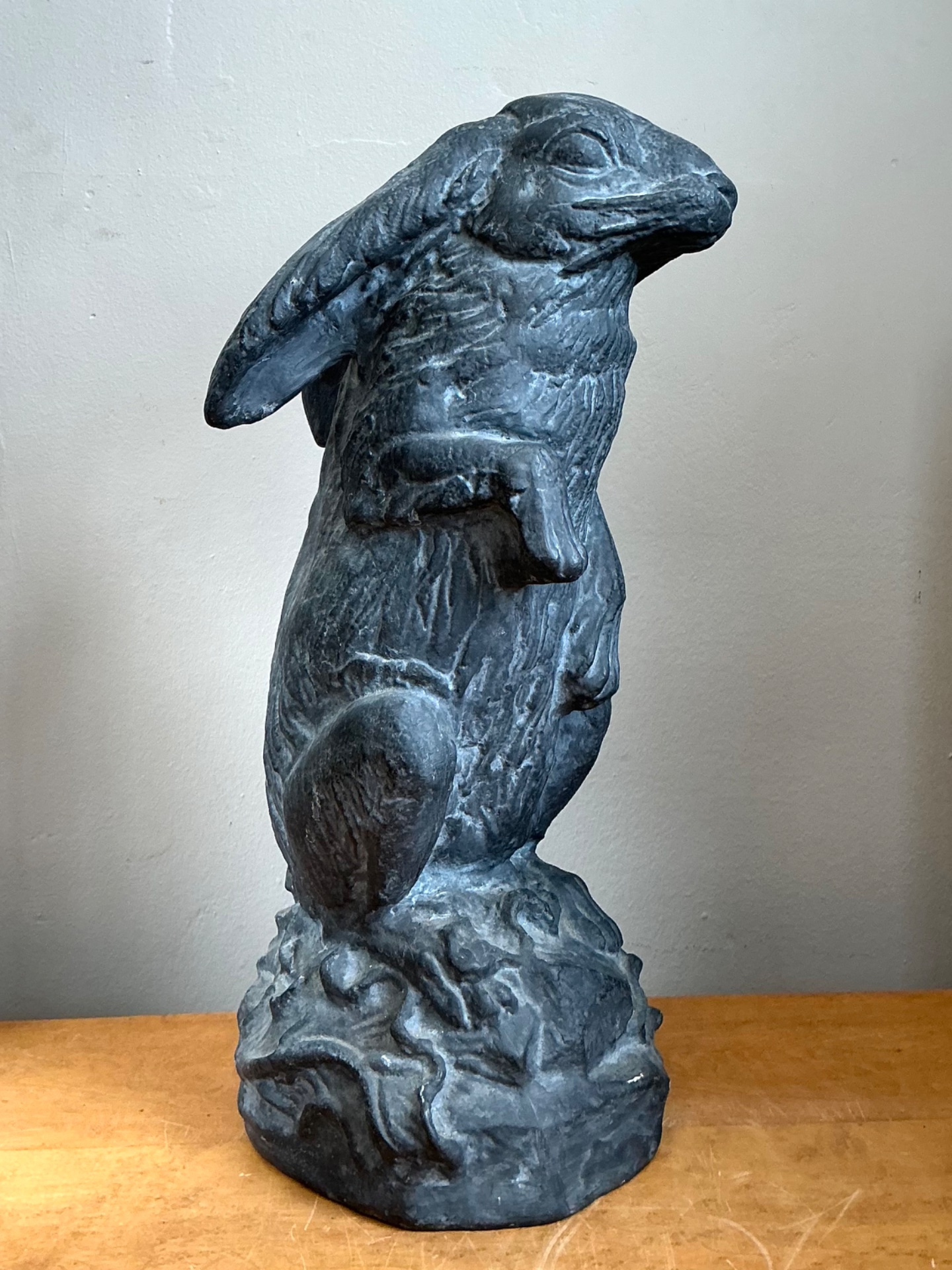 Vintage Cast Ecoplaster Rabbit Sculpture - Side view