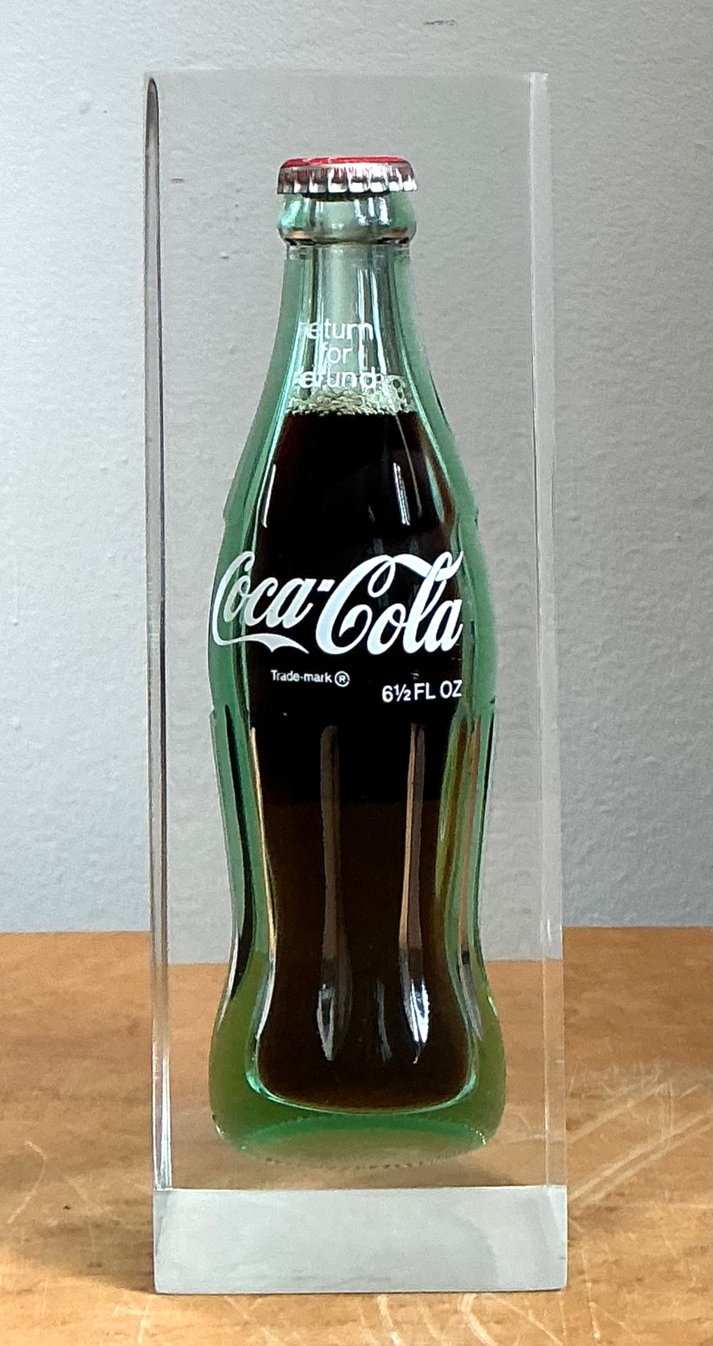 Vintage Coca-Cola Bottle in Lucite Block - Back view