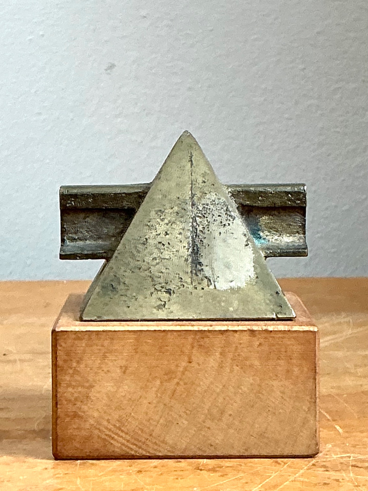 Vintage Small Geometric Metal and Wood Sculpture - Top view