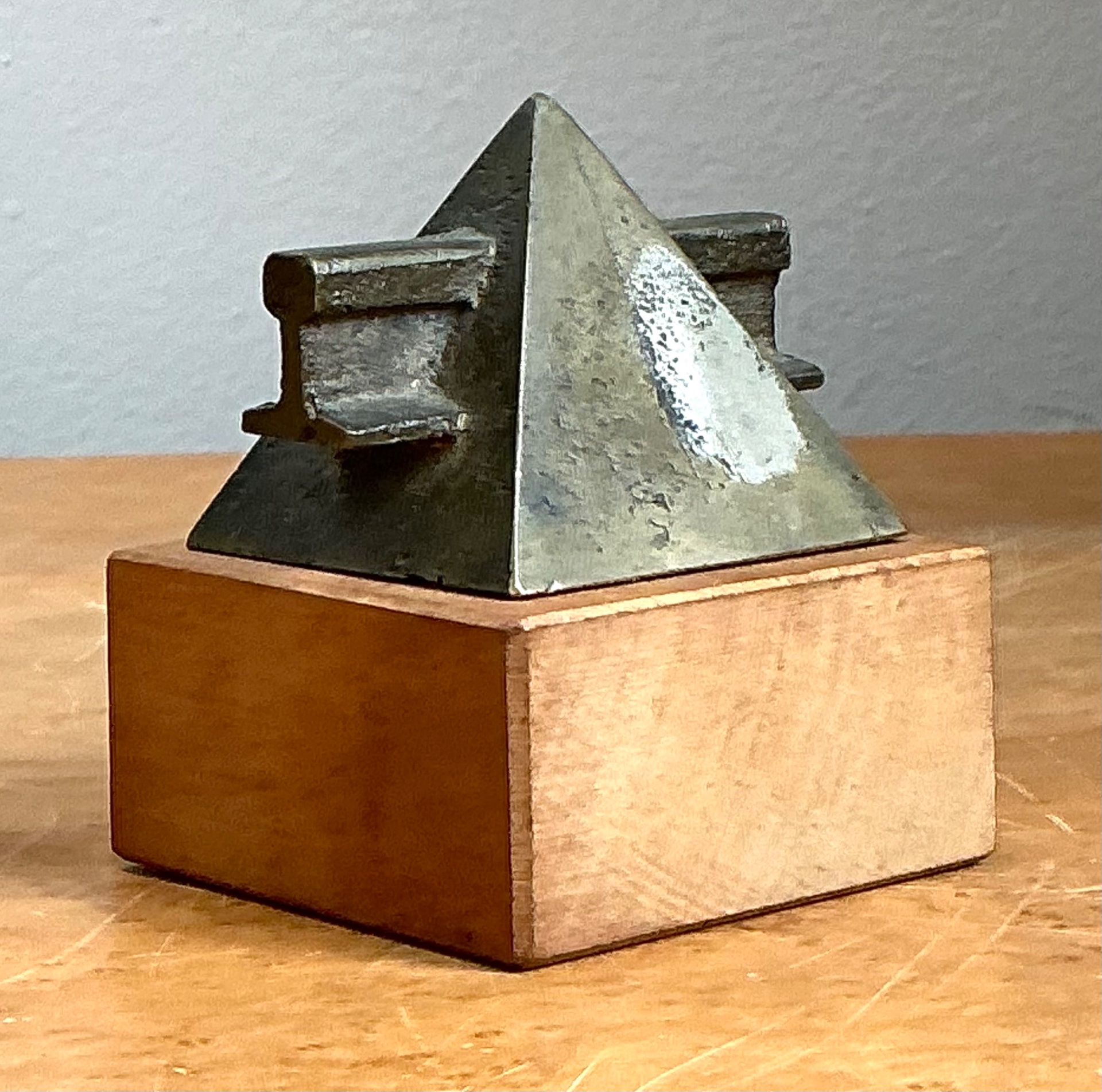 Vintage Small Geometric Metal and Wood Sculpture - Back view