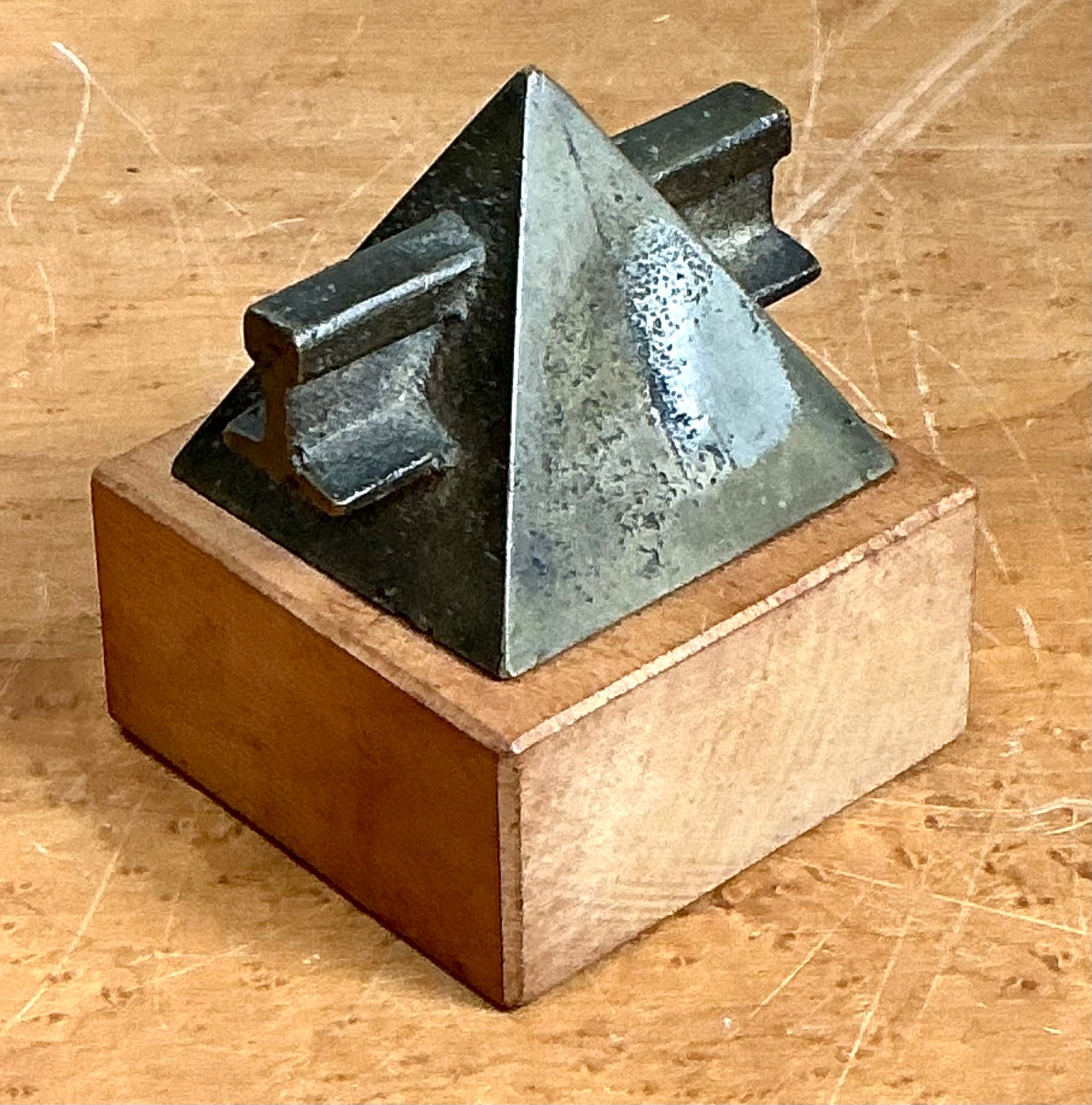 Vintage Small Geometric Metal and Wood Sculpture - Back view