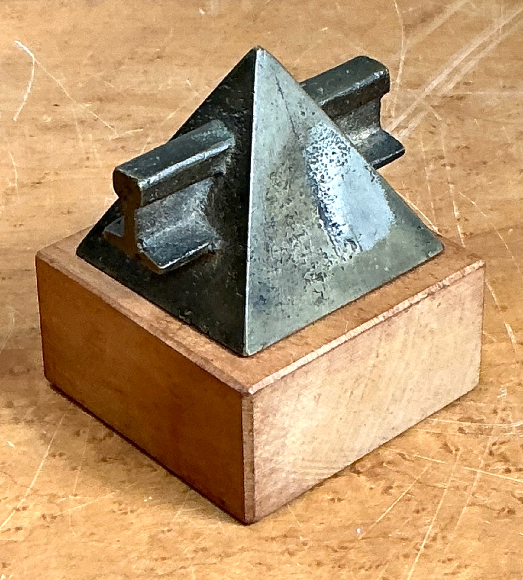 Vintage Small Geometric Metal and Wood Sculpture - Top view