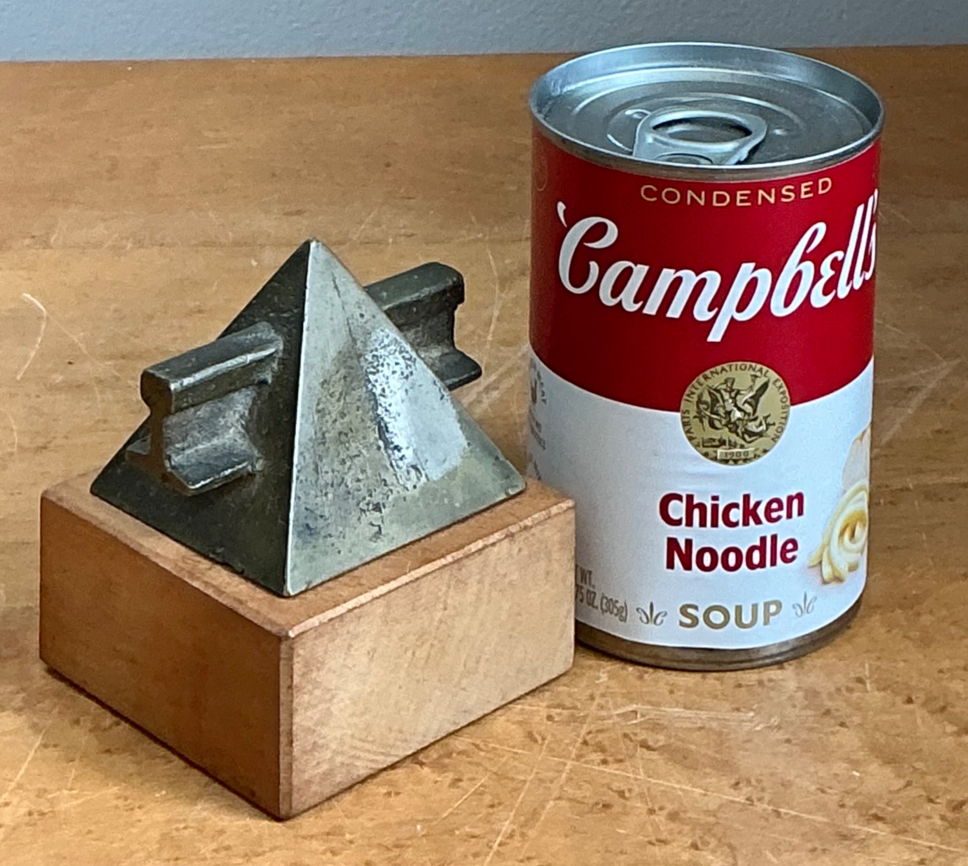 Vintage Small Geometric Metal and Wood Sculpture - Detail view