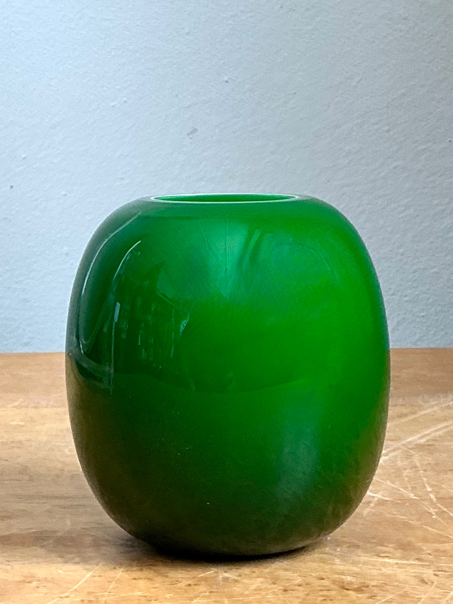 Vintage Signed Emerald Green Glass Vase - Back view