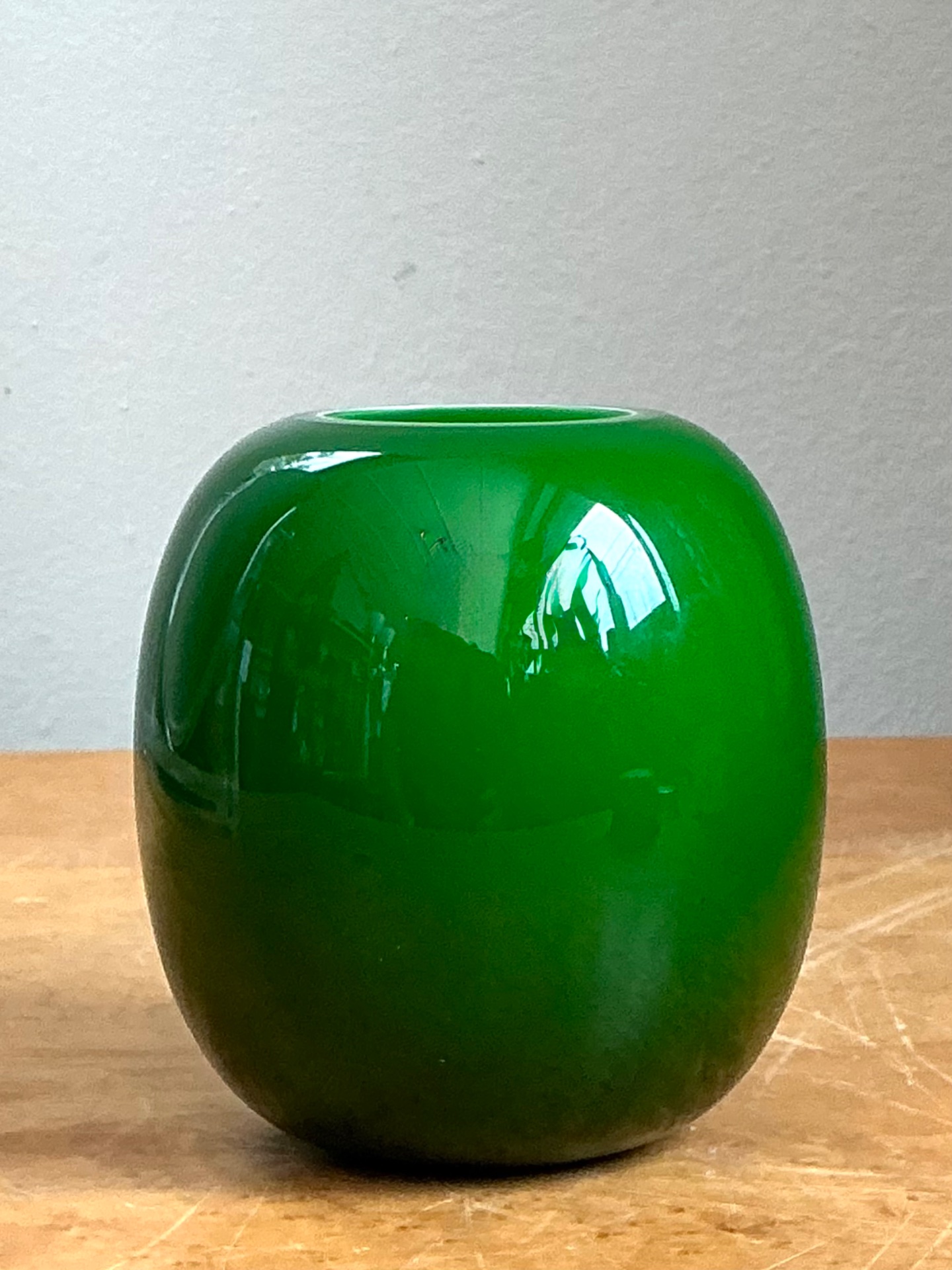 Vintage Signed Emerald Green Glass Vase - Side view