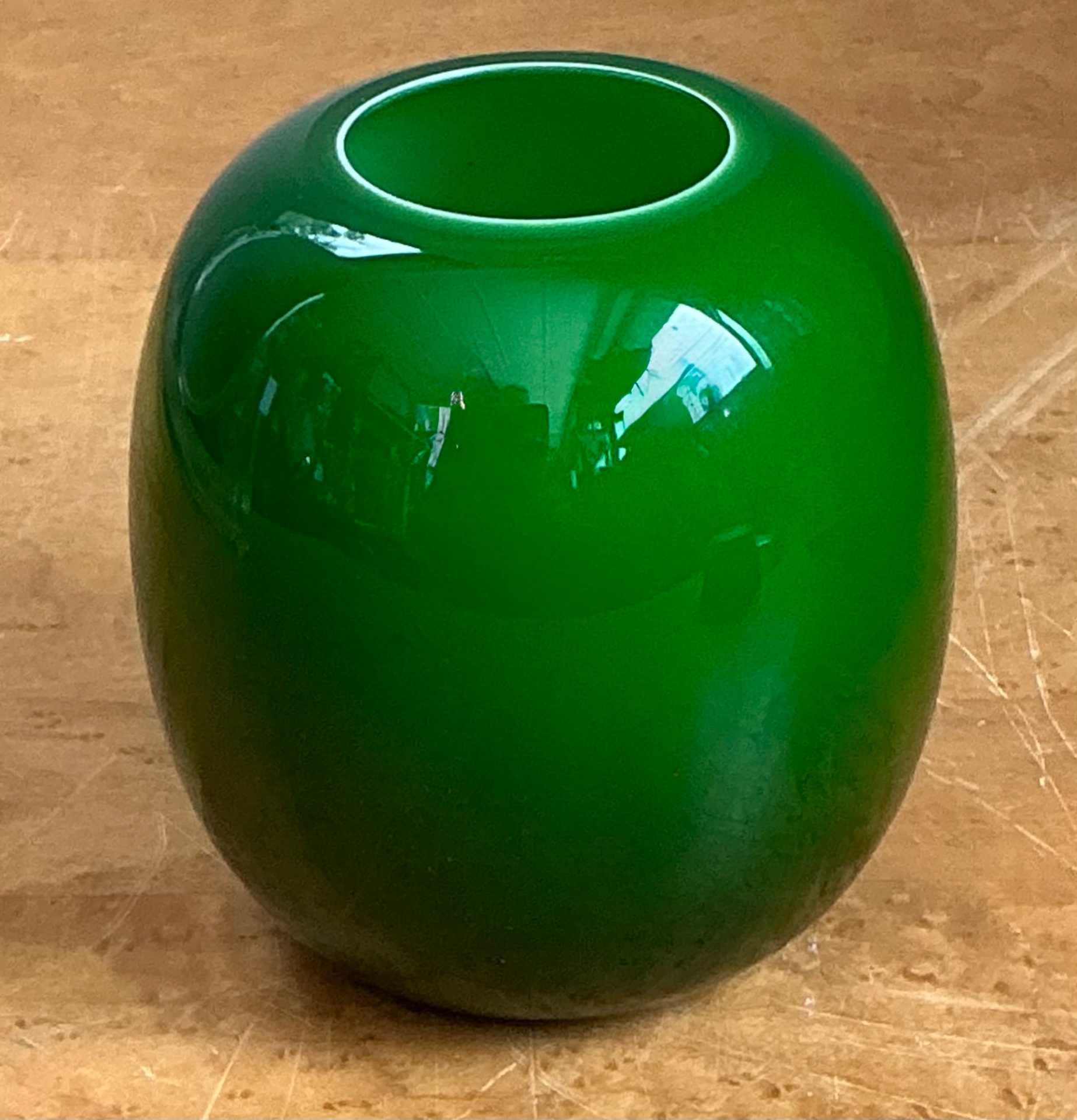 Vintage Signed Emerald Green Glass Vase - Top view