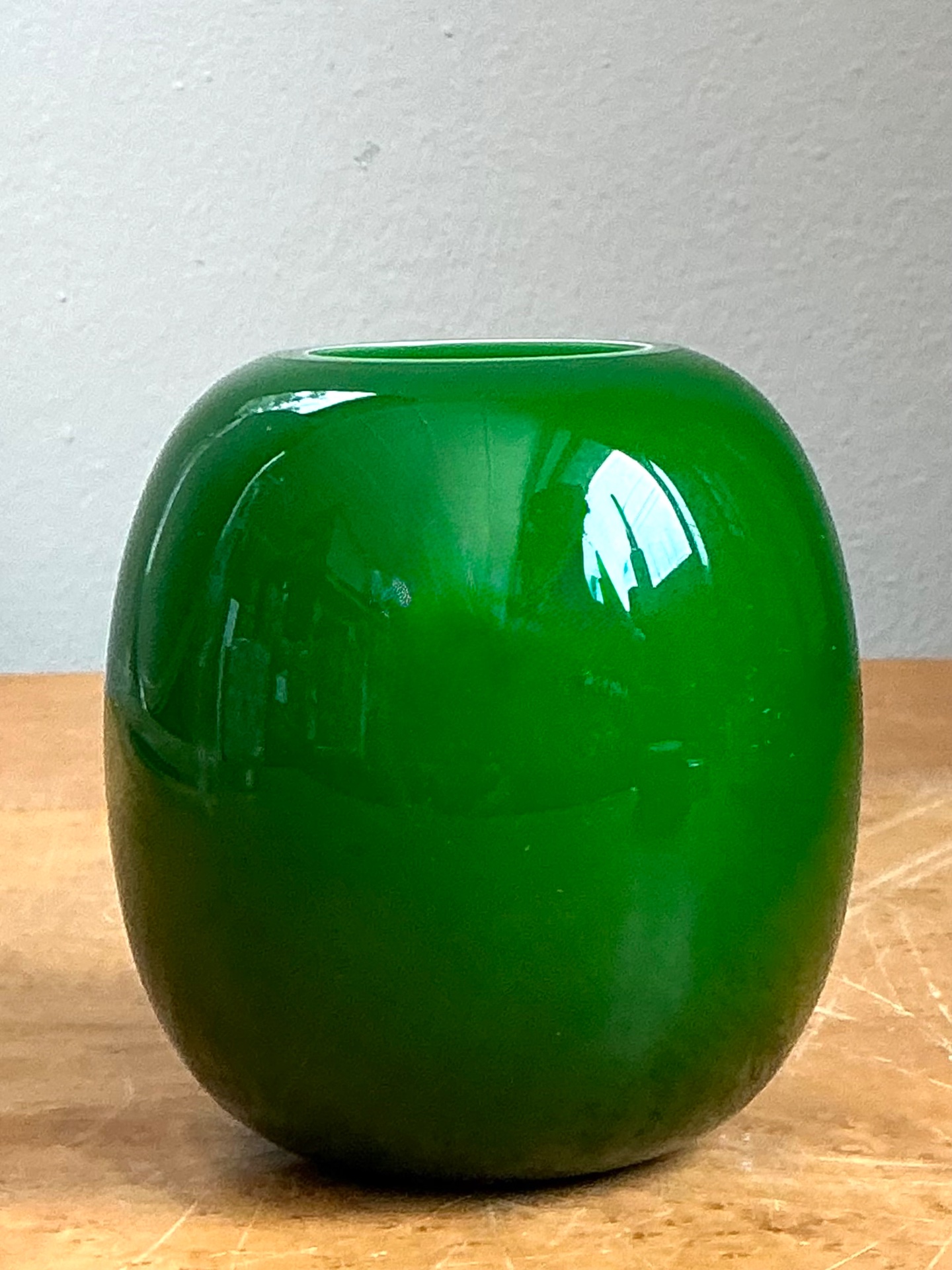 Vintage Signed Emerald Green Glass Vase - Side view