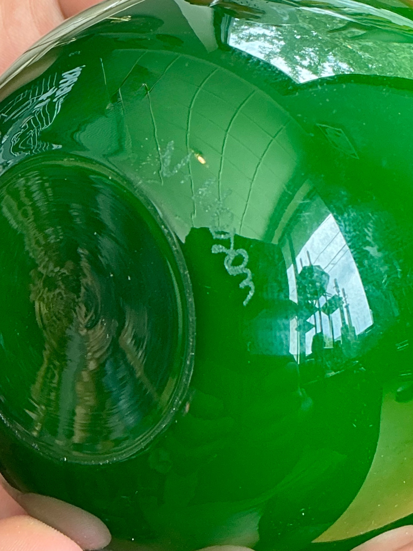 Vintage Signed Emerald Green Glass Vase - Top view