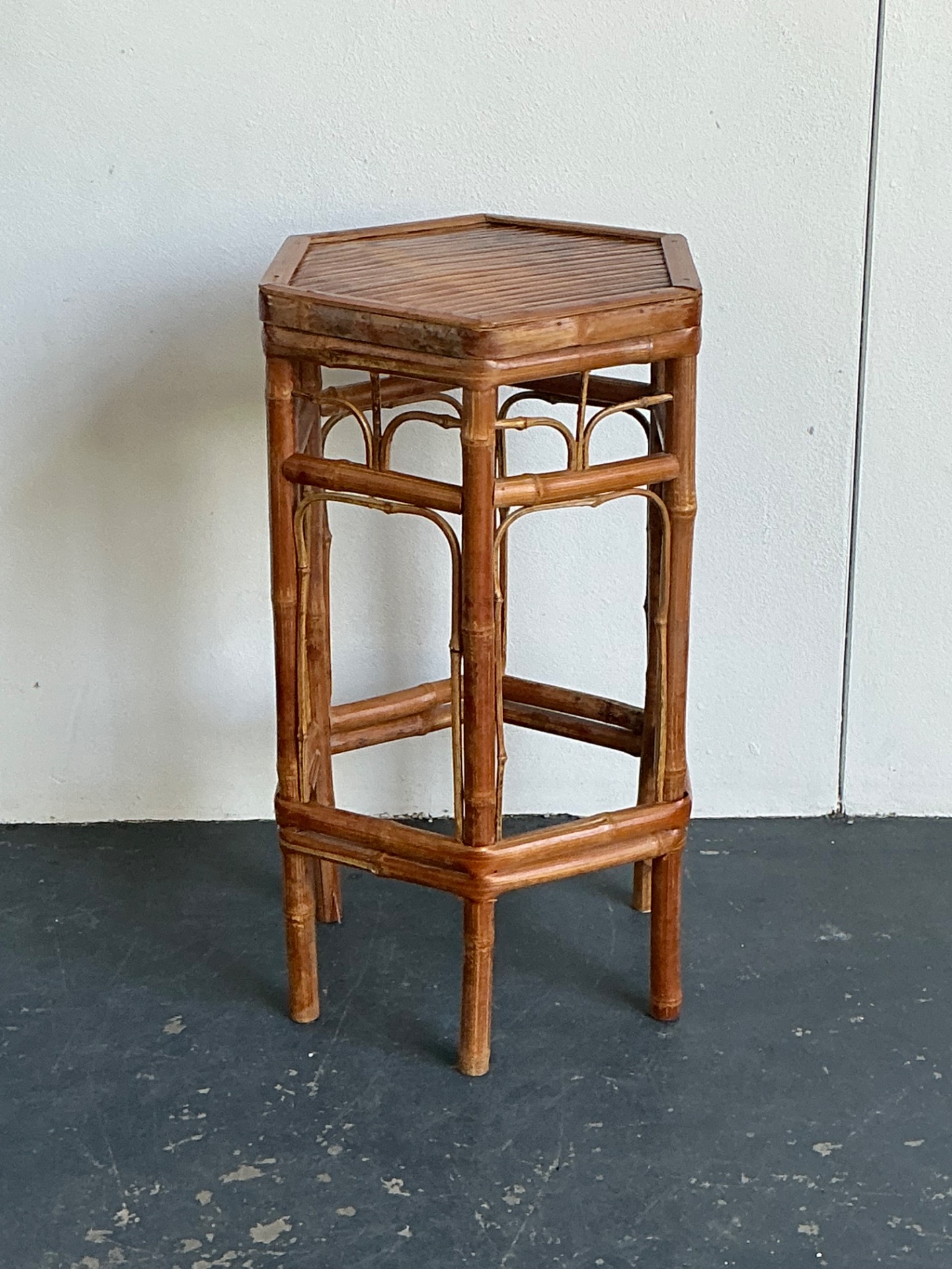 Vintage Bamboo Hexagonal Plant Stand - Back view