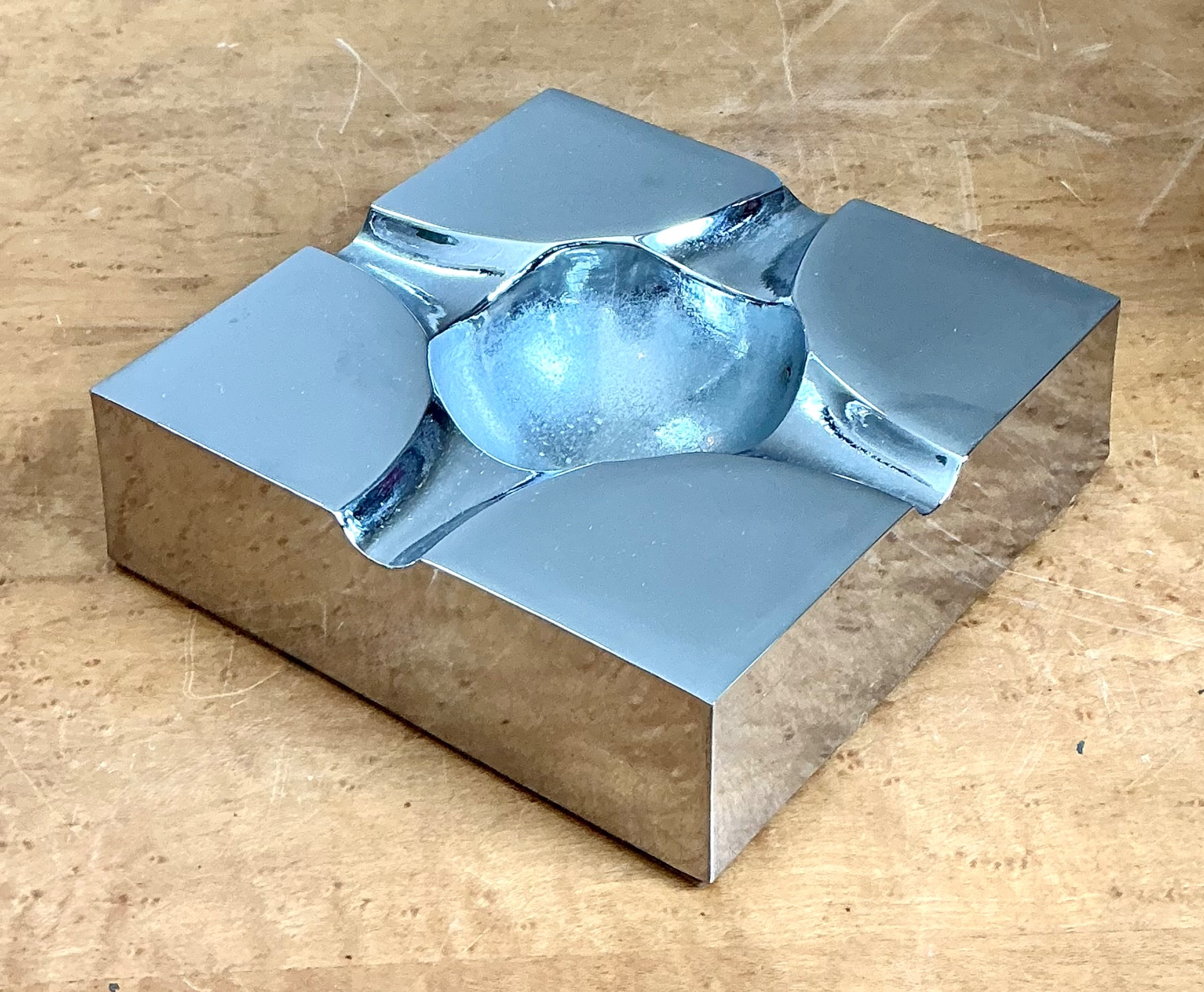 Vintage Chrome Geometric Ashtray - Top view