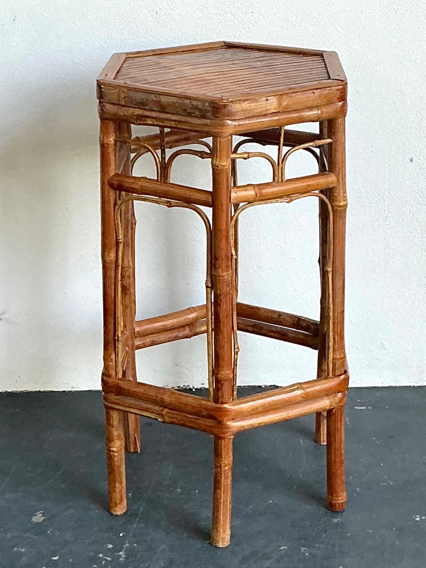 Vintage Bamboo Hexagonal Plant Stand - Side view