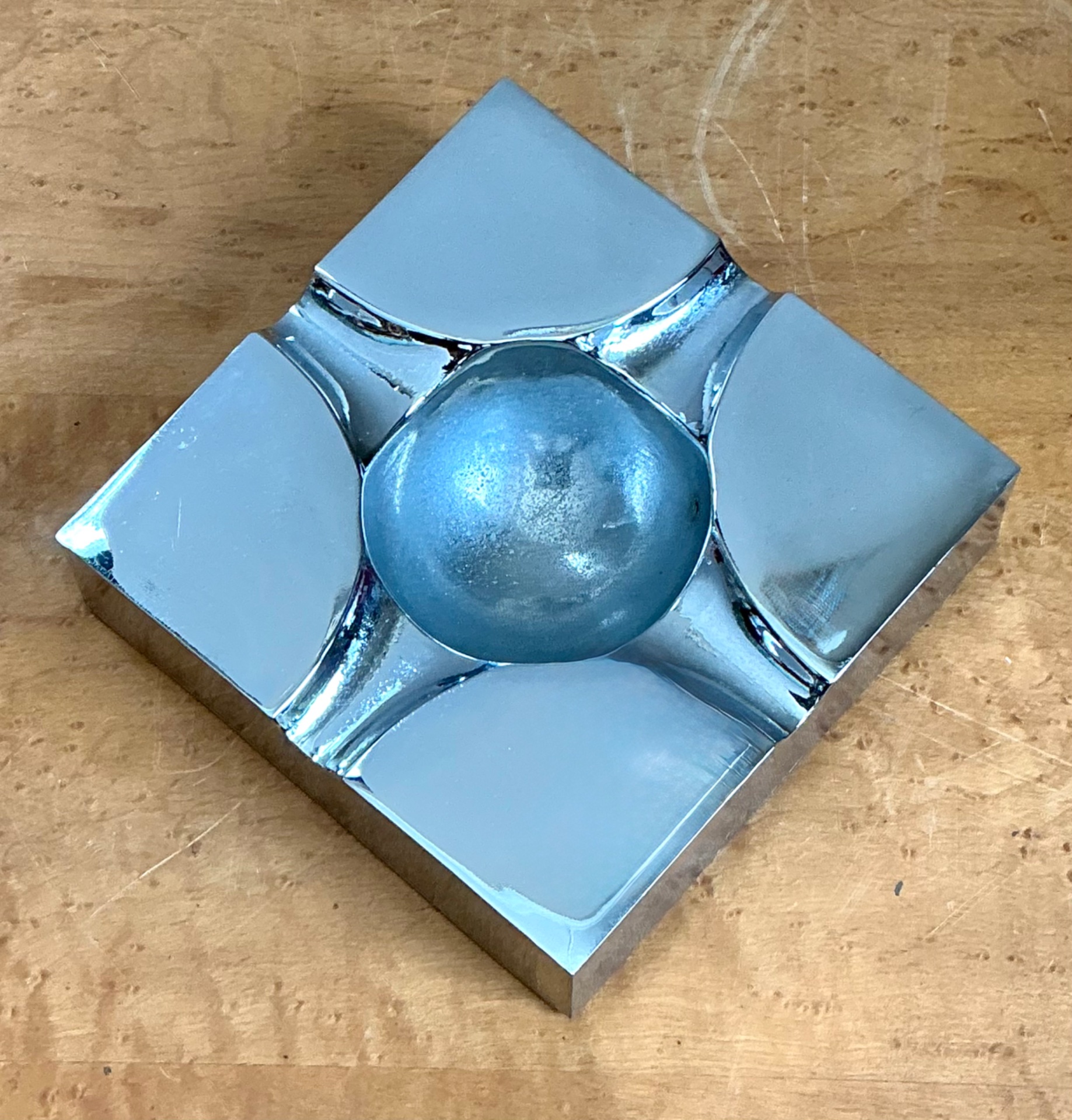 Vintage Chrome Geometric Ashtray - Back view
