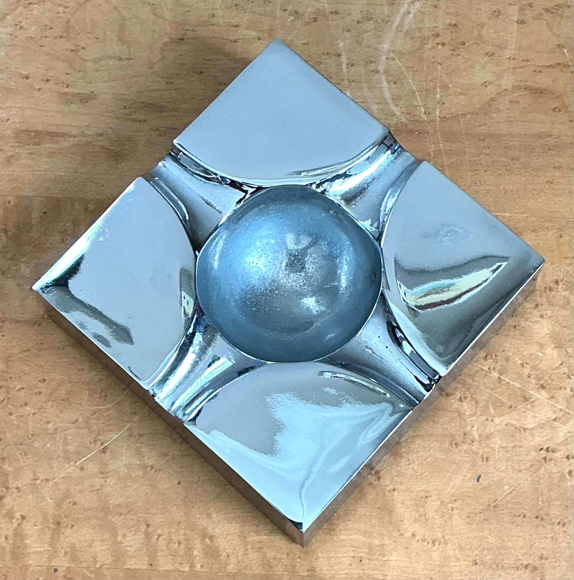 Vintage Chrome Geometric Ashtray - Detail view