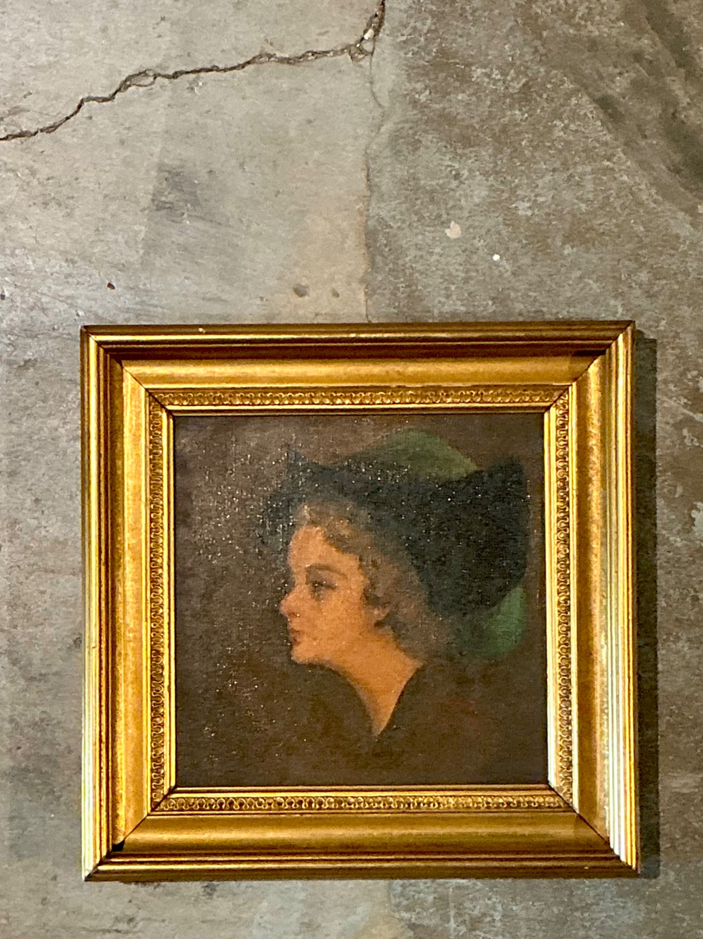 Vintage Lady in Hat Oil Painting - Back view