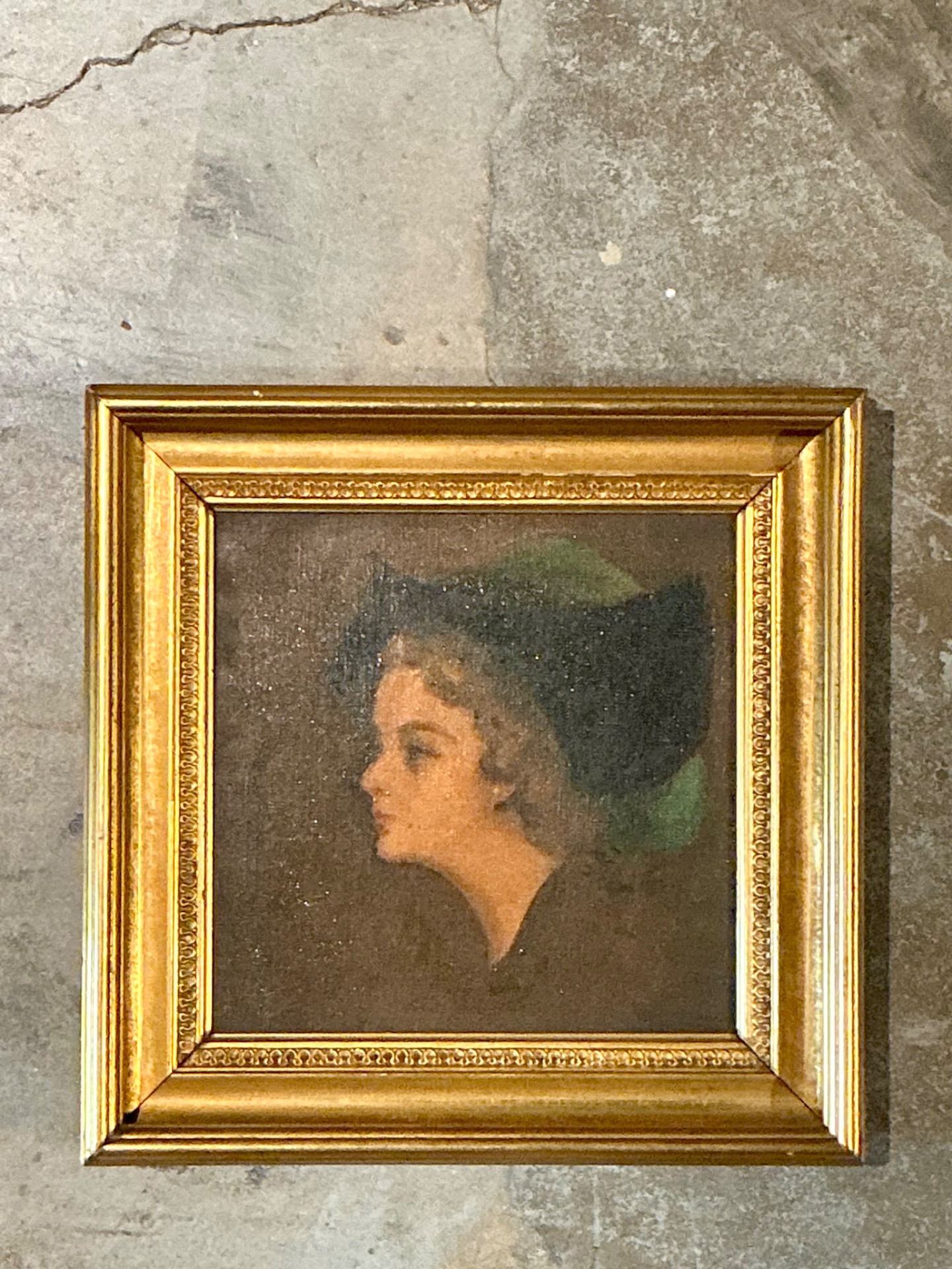 Vintage Lady in Hat Oil Painting - Detail view