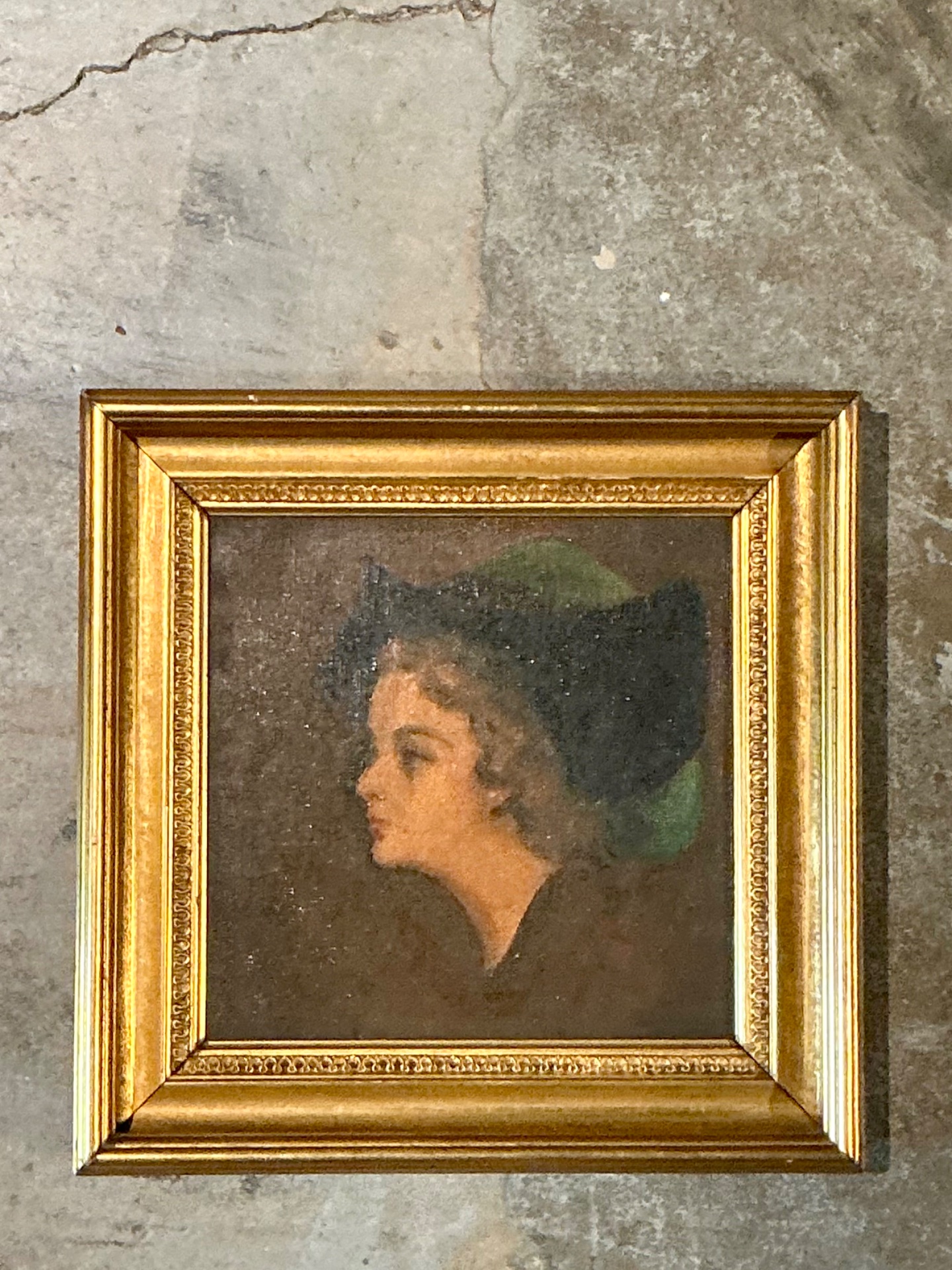 Vintage Lady in Hat Oil Painting - Side view