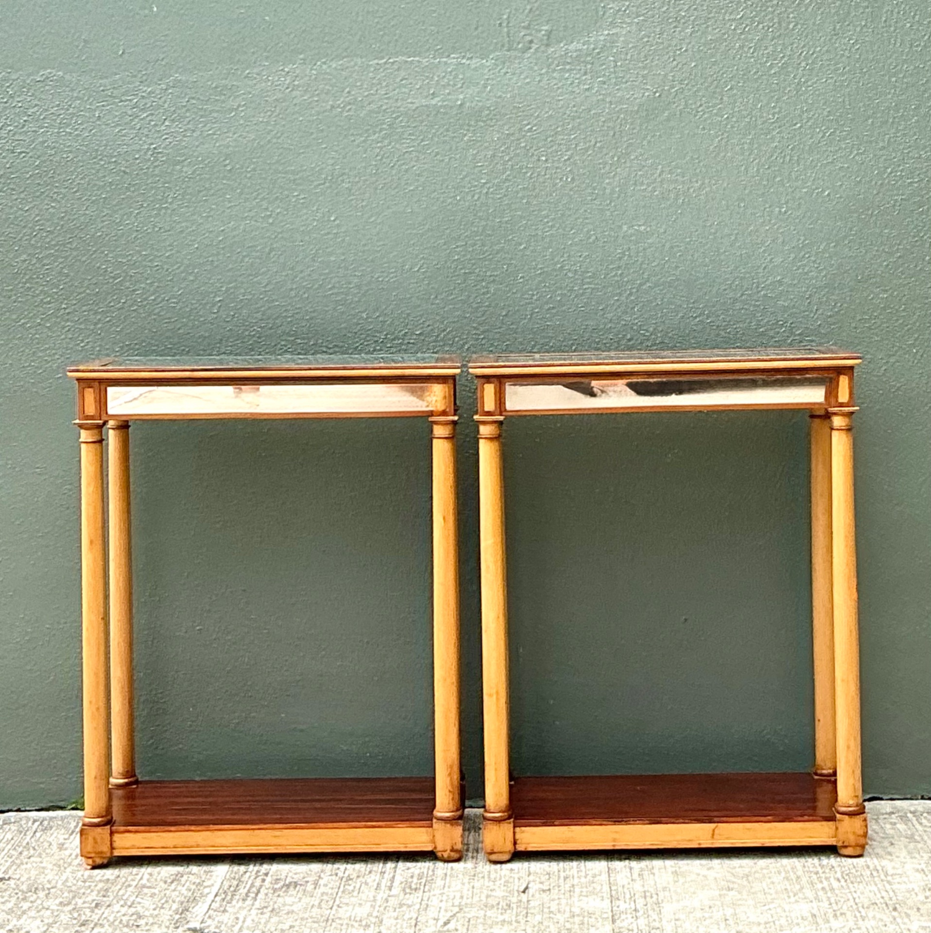 Vintage Inset Mirror Side Tables - A Pair - Back view