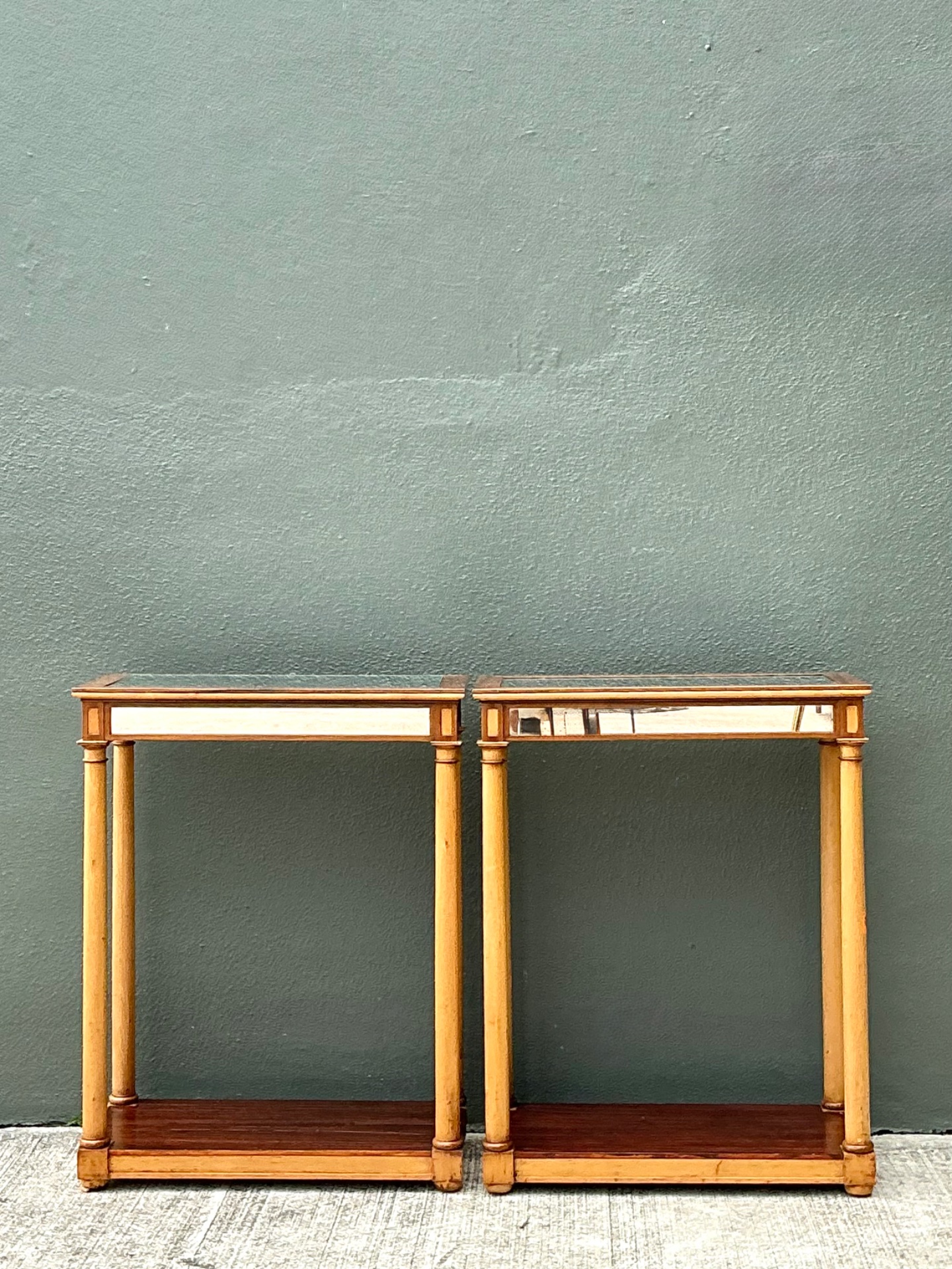 Vintage Inset Mirror Side Tables - A Pair - Detail view