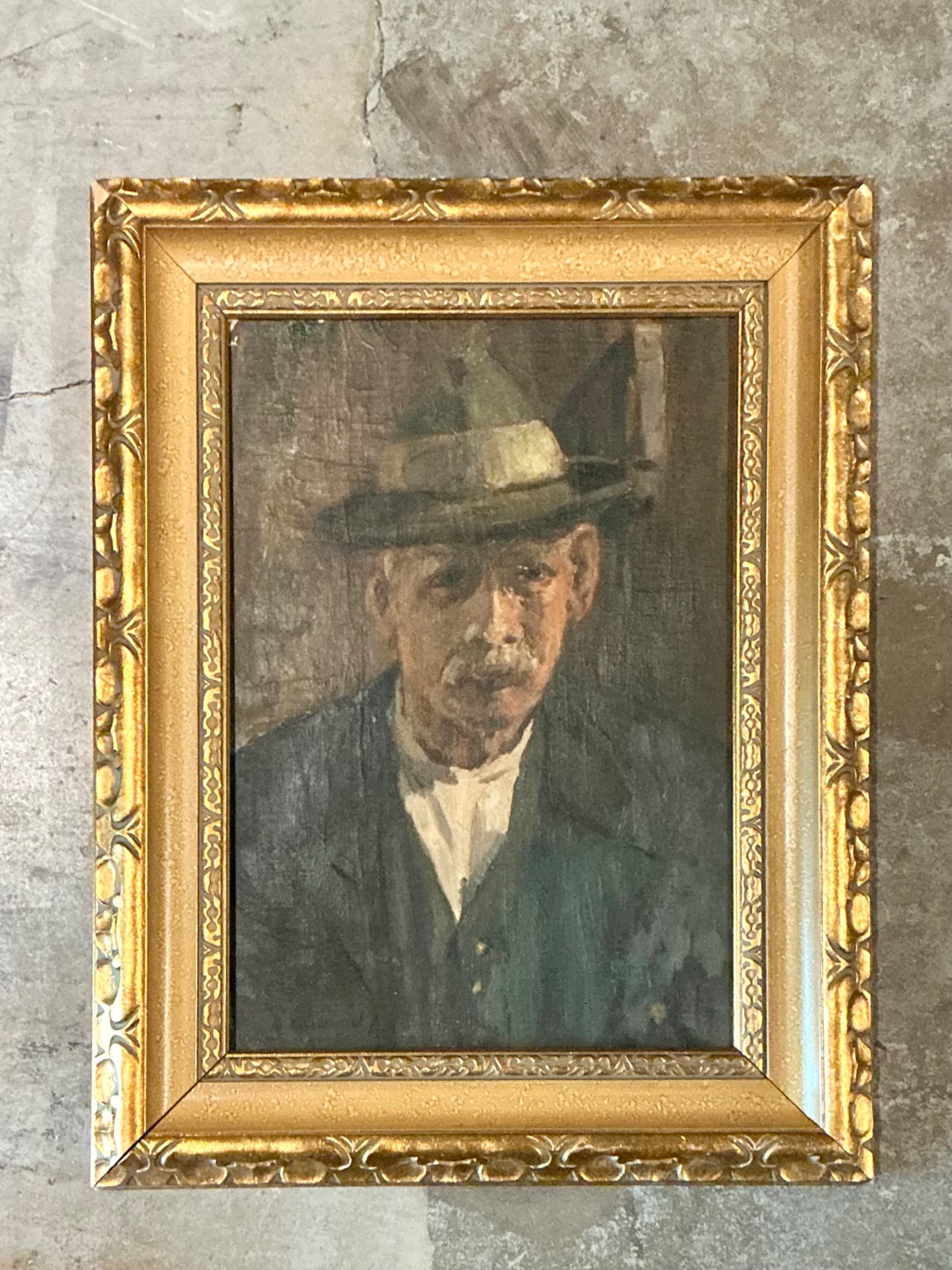 Vintage Framed Oil Portrait on Canvas - Back view