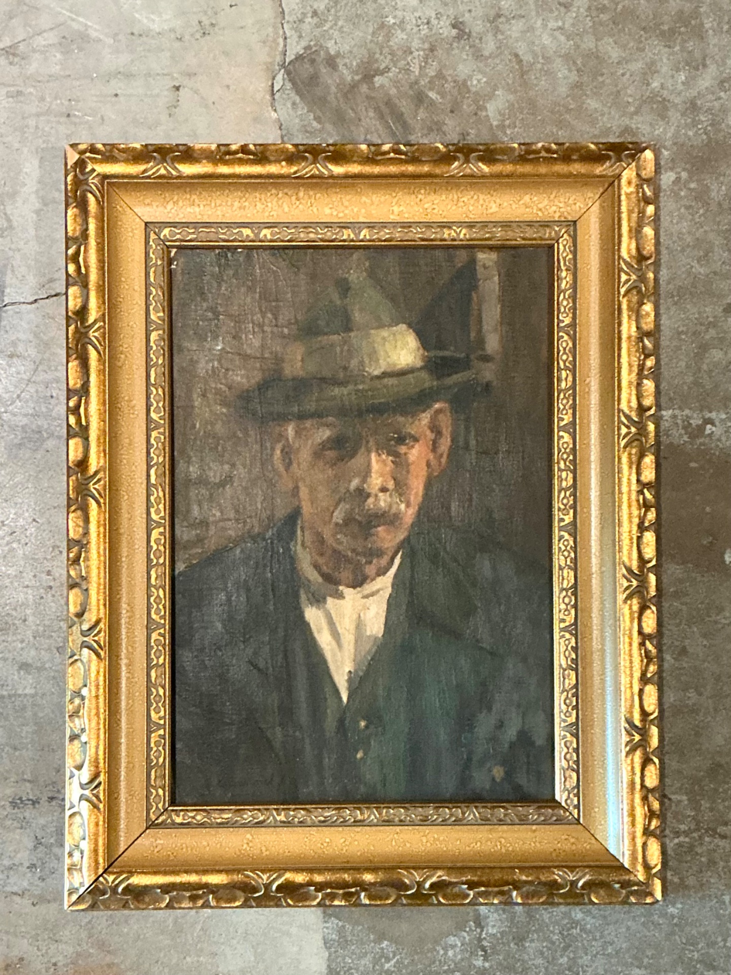 Vintage Framed Oil Portrait on Canvas - Back view