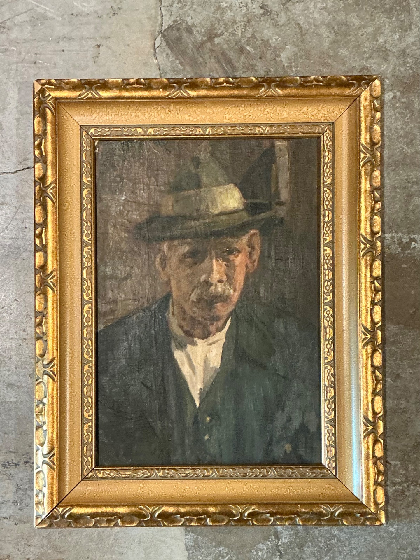 Vintage Framed Oil Portrait on Canvas - Detail view