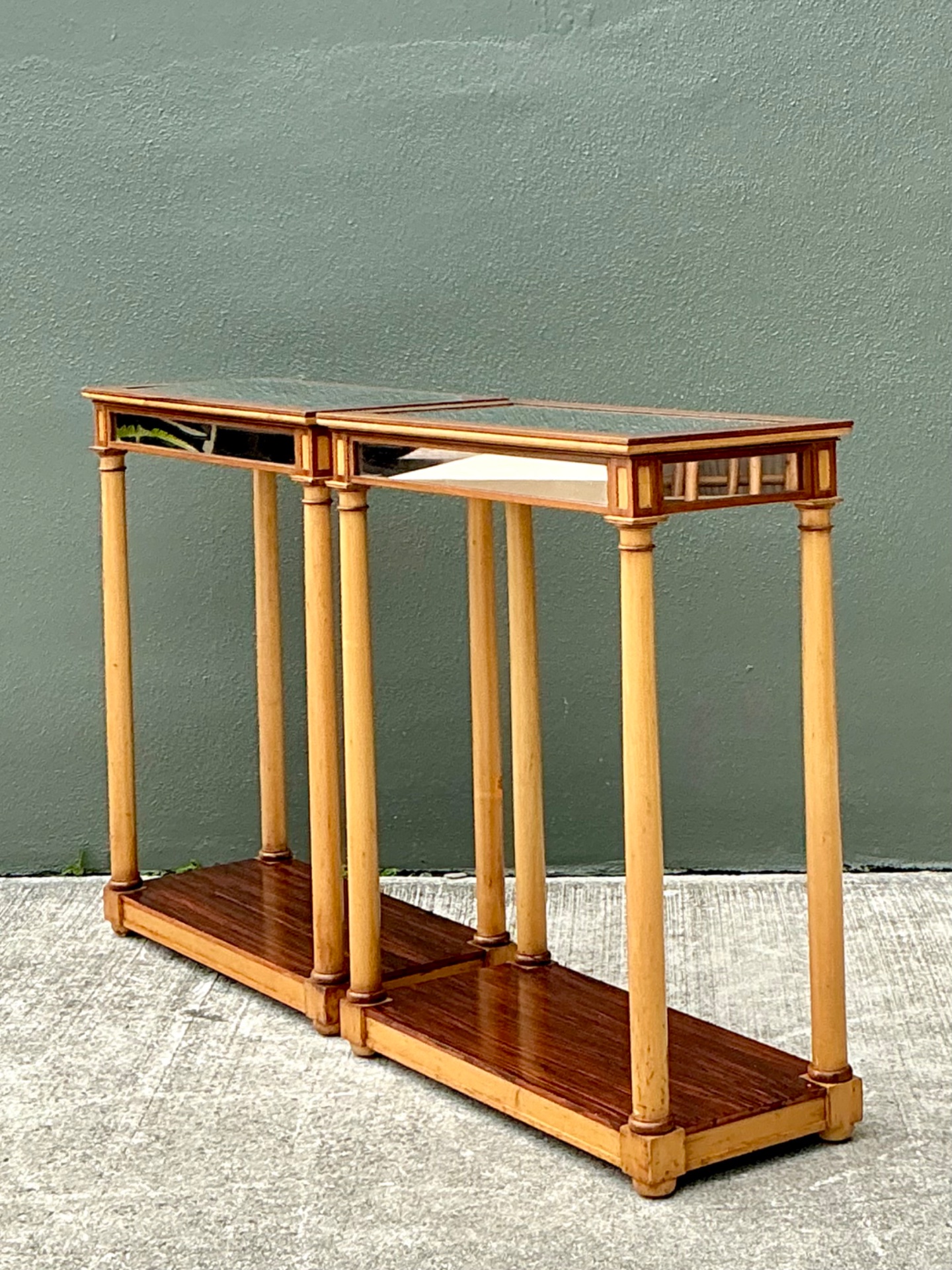 Vintage Inset Mirror Side Tables - A Pair - Side view