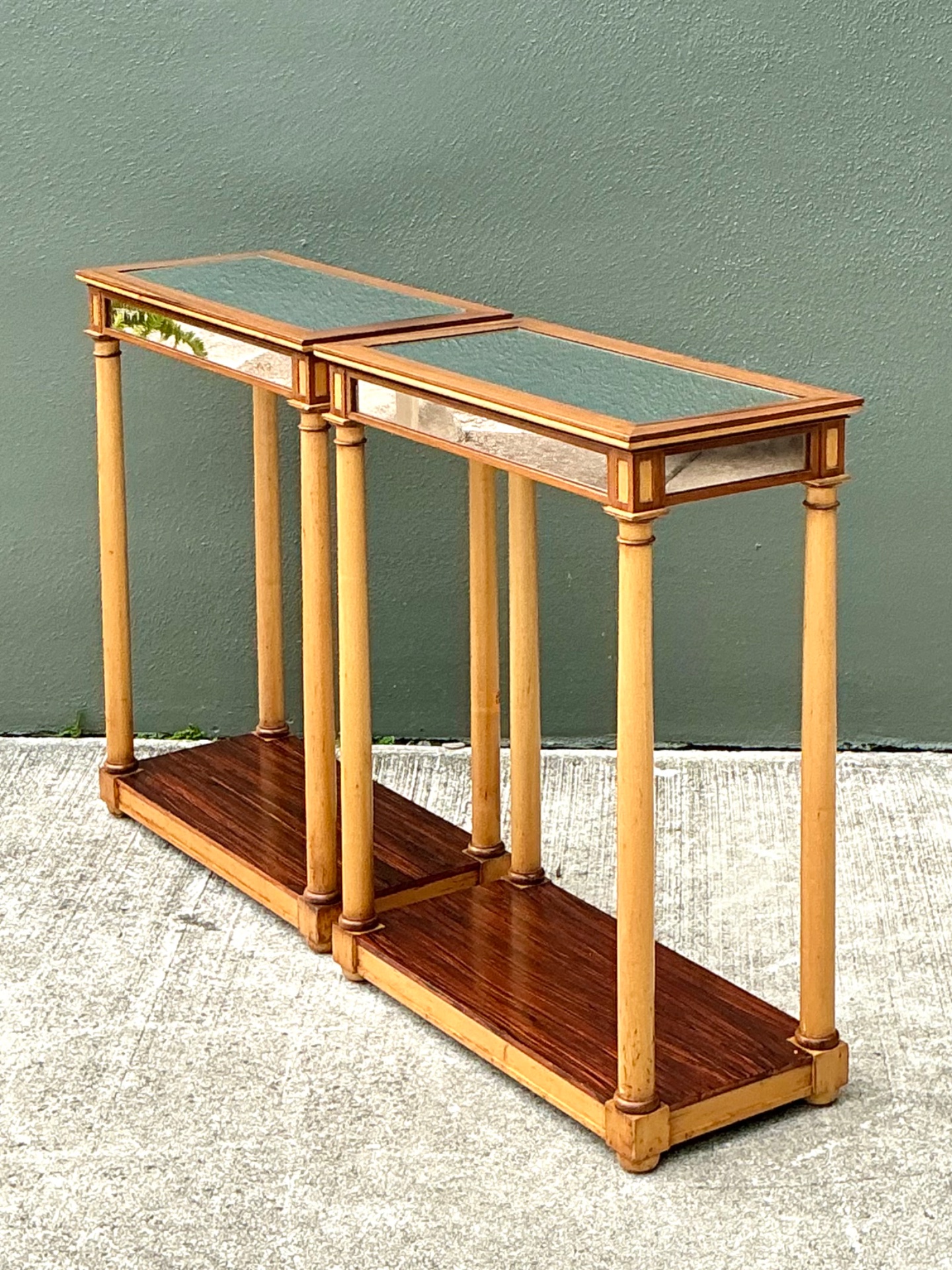Vintage Inset Mirror Side Tables - A Pair - Top view