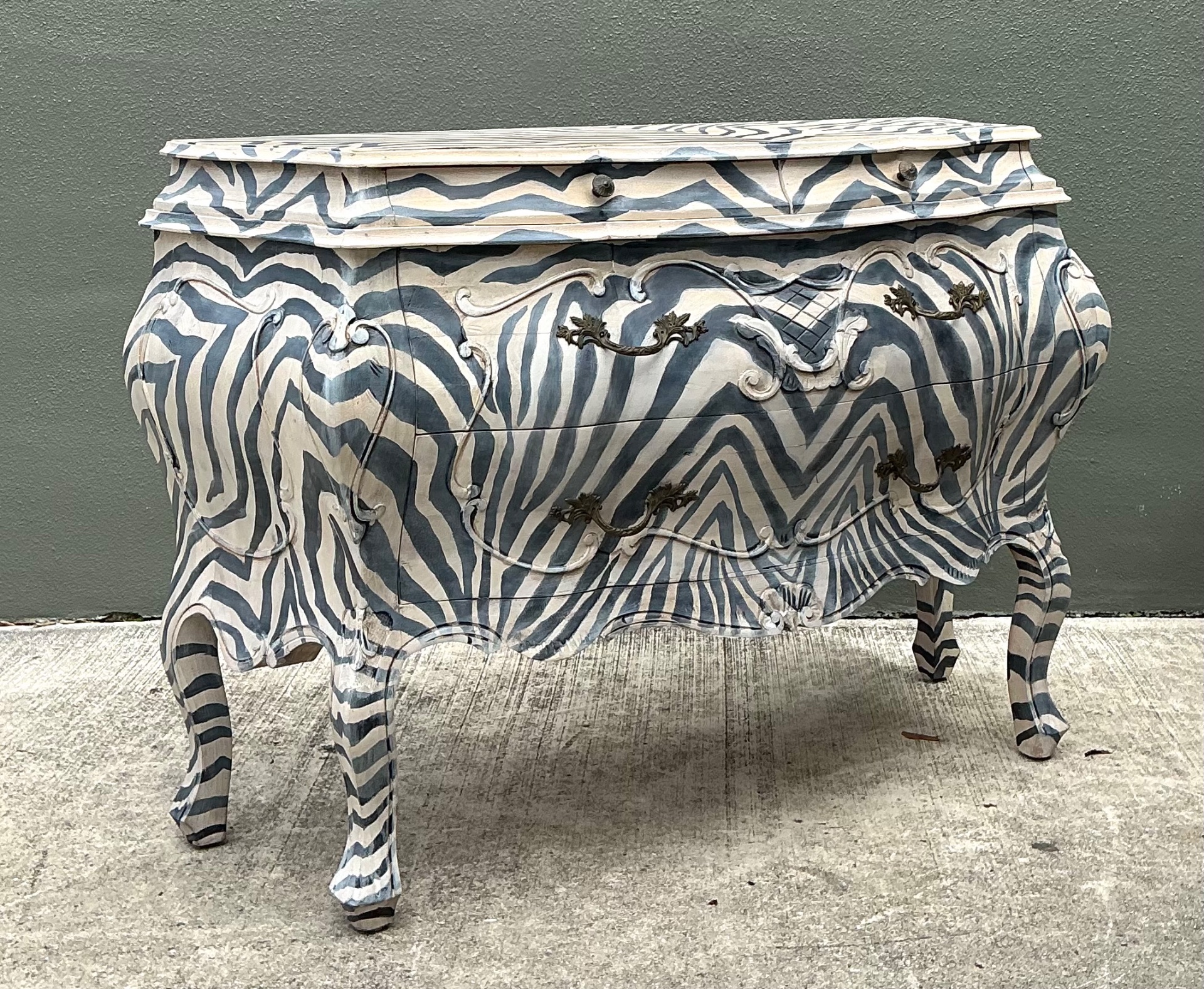Vintage Hand Painted Zebra Bombe Chest - Side view