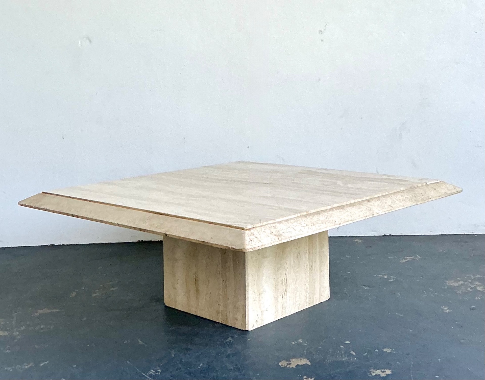 Vintage Italian Stone International Travertine Pedestal Coffee Table - Back view