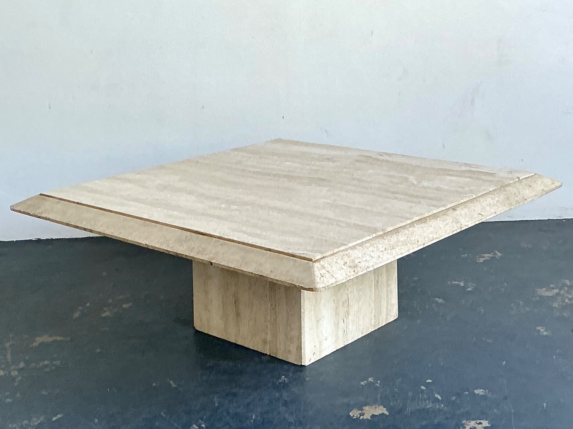 Vintage Italian Stone International Travertine Pedestal Coffee Table - Side view