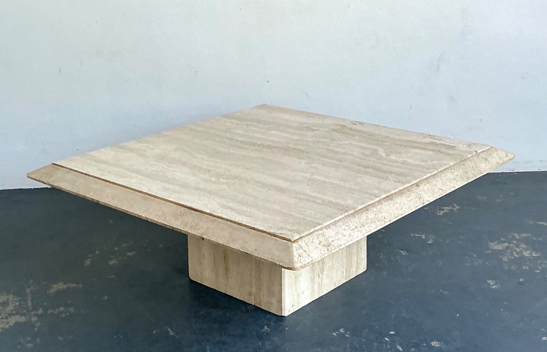 Vintage Italian Stone International Travertine Pedestal Coffee Table - Top view