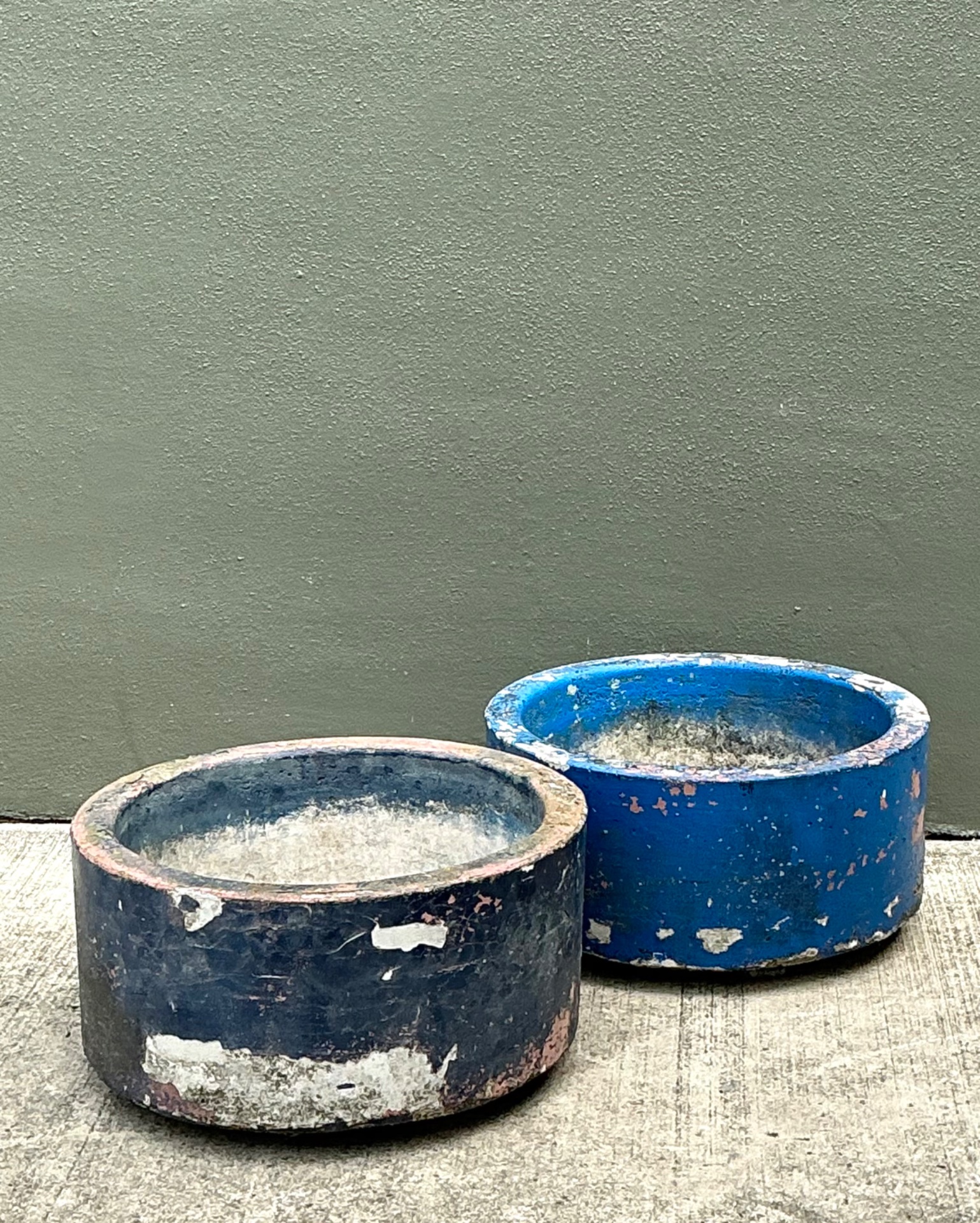 Vintage Distressed Painted Cement Planters - Set of 2 - Back view
