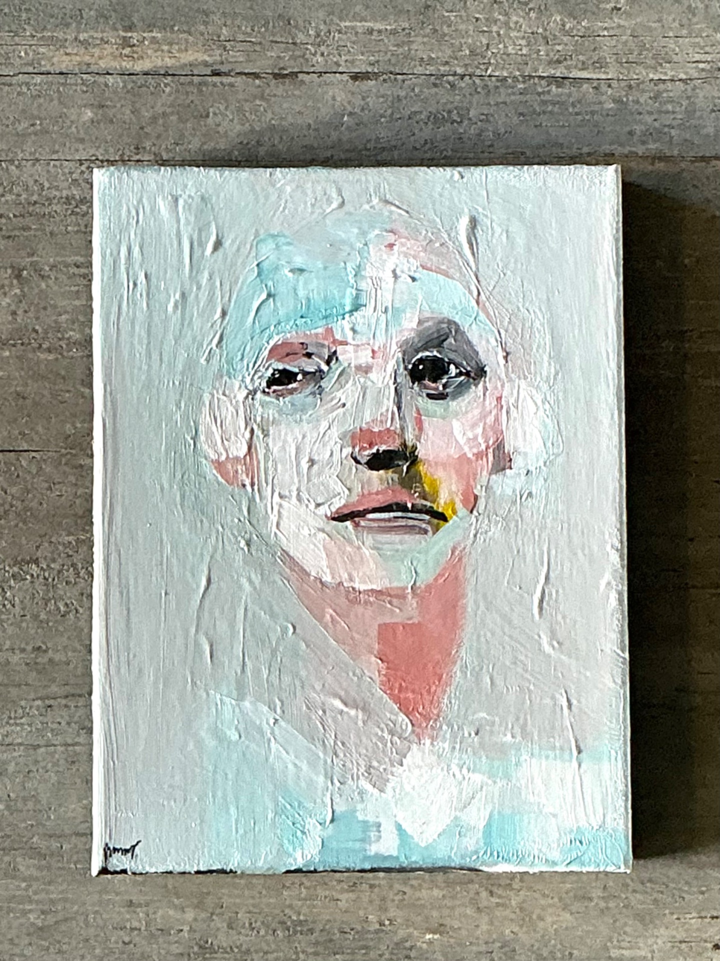 Vintage Abstract Expressionist Portrait Painting - Top view