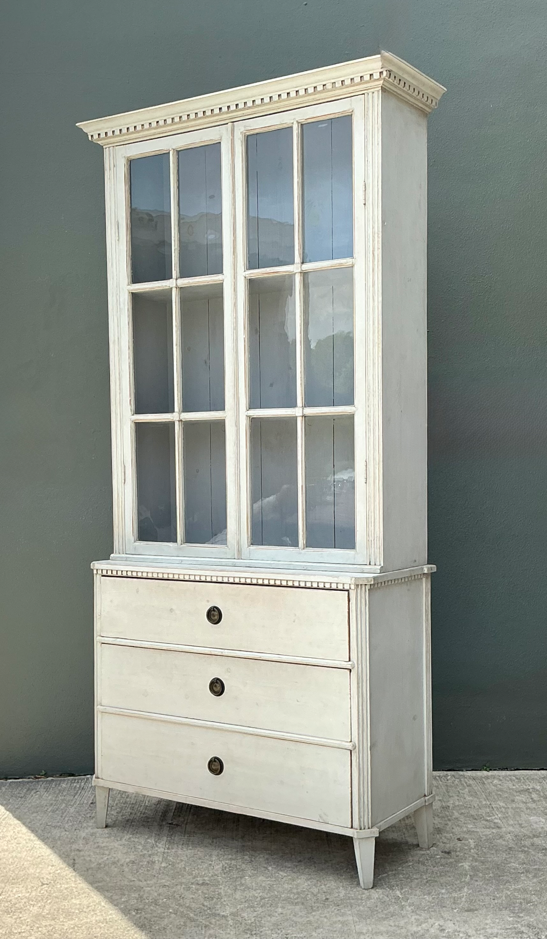 Vintage Painted Wood and Glass Cabinet - Top view