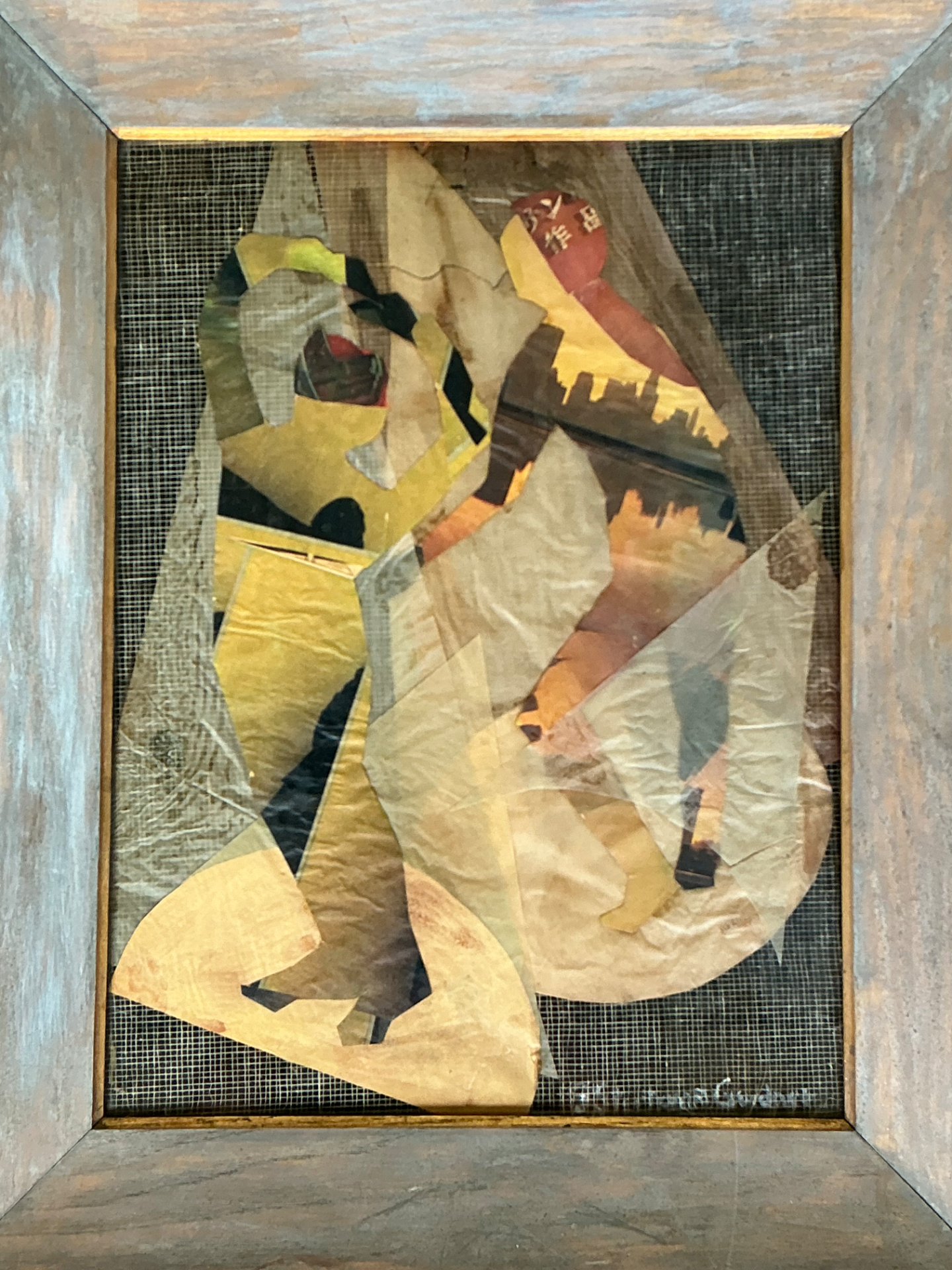 Framed Abstract Mixed Media Figurative Collage - Top view