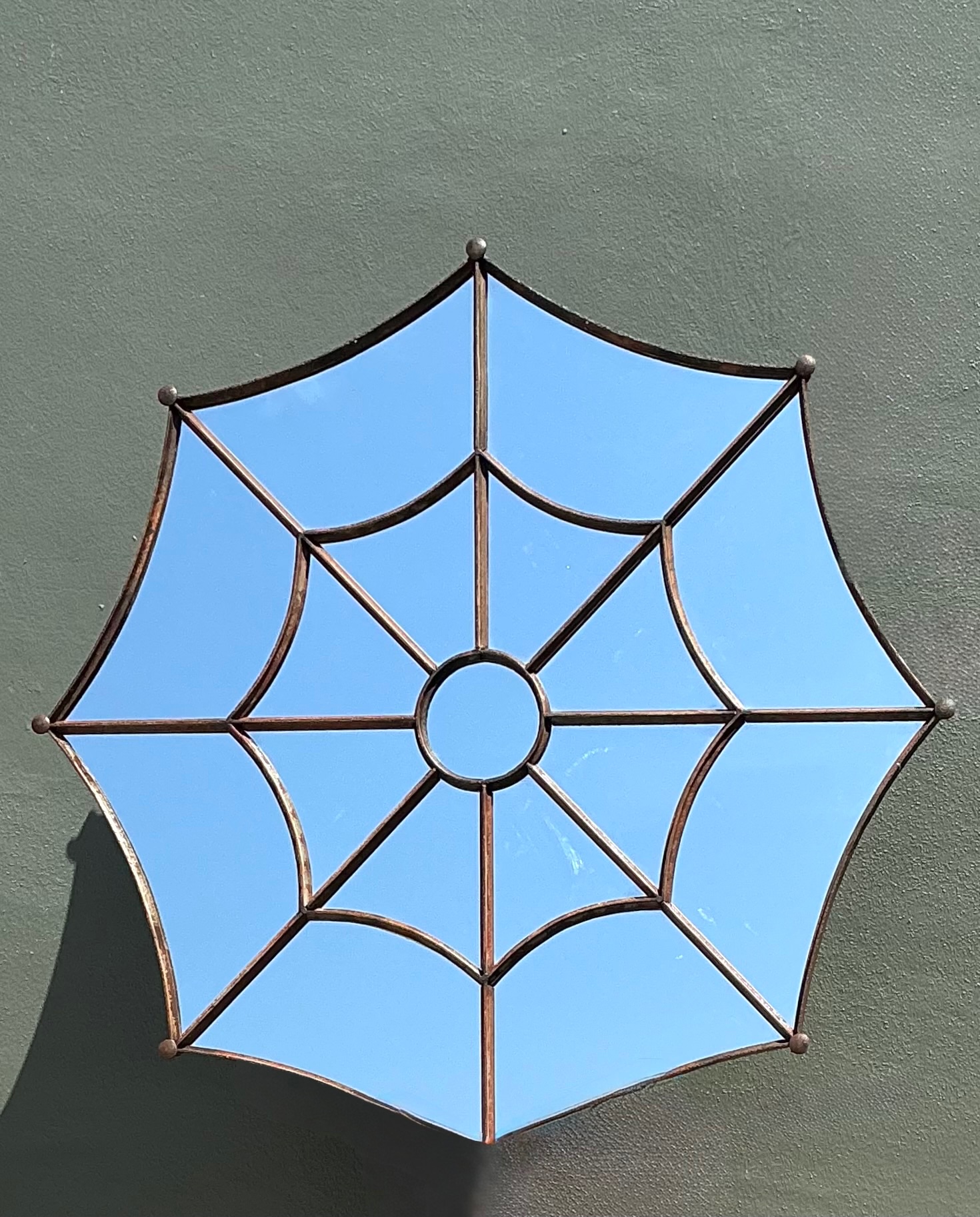 Vintage Wrought Iron Spiderweb Mirror - Top view