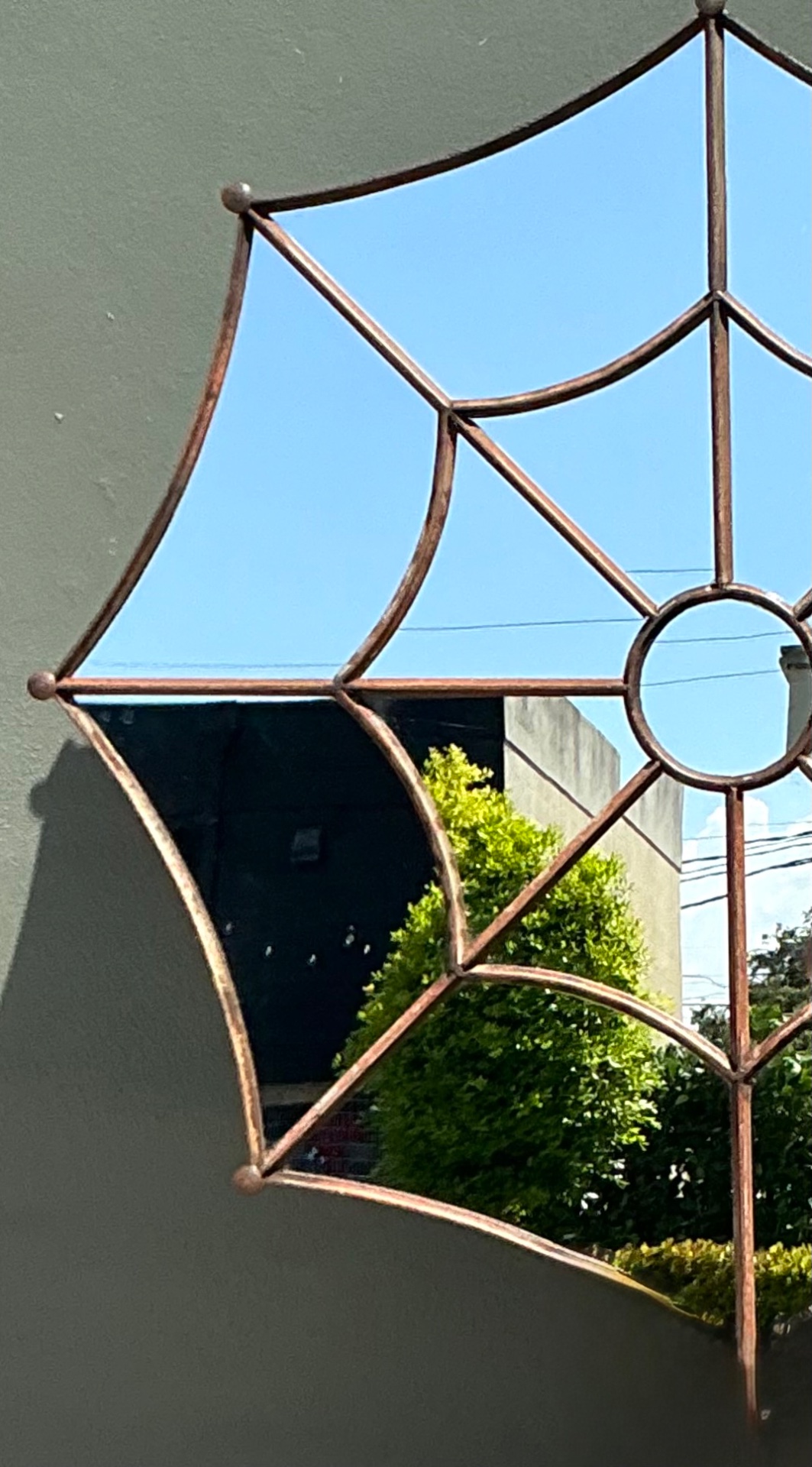 Vintage Wrought Iron Spiderweb Mirror - Back view