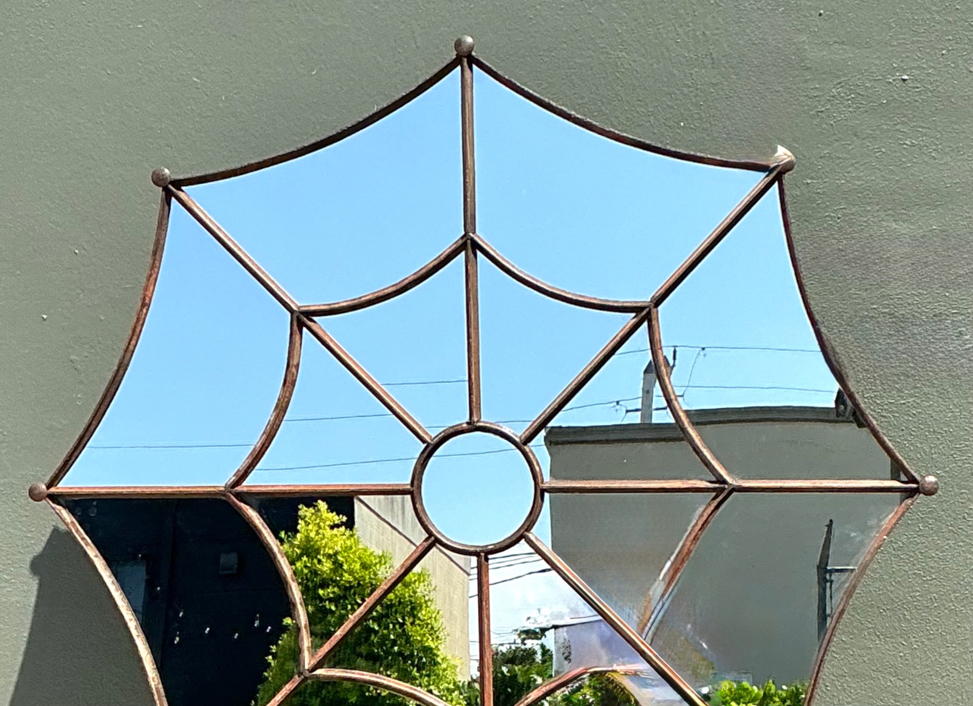 Vintage Wrought Iron Spiderweb Mirror - Side view