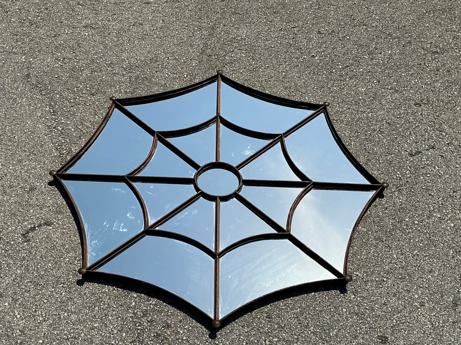 Vintage Wrought Iron Spiderweb Mirror - Detail view