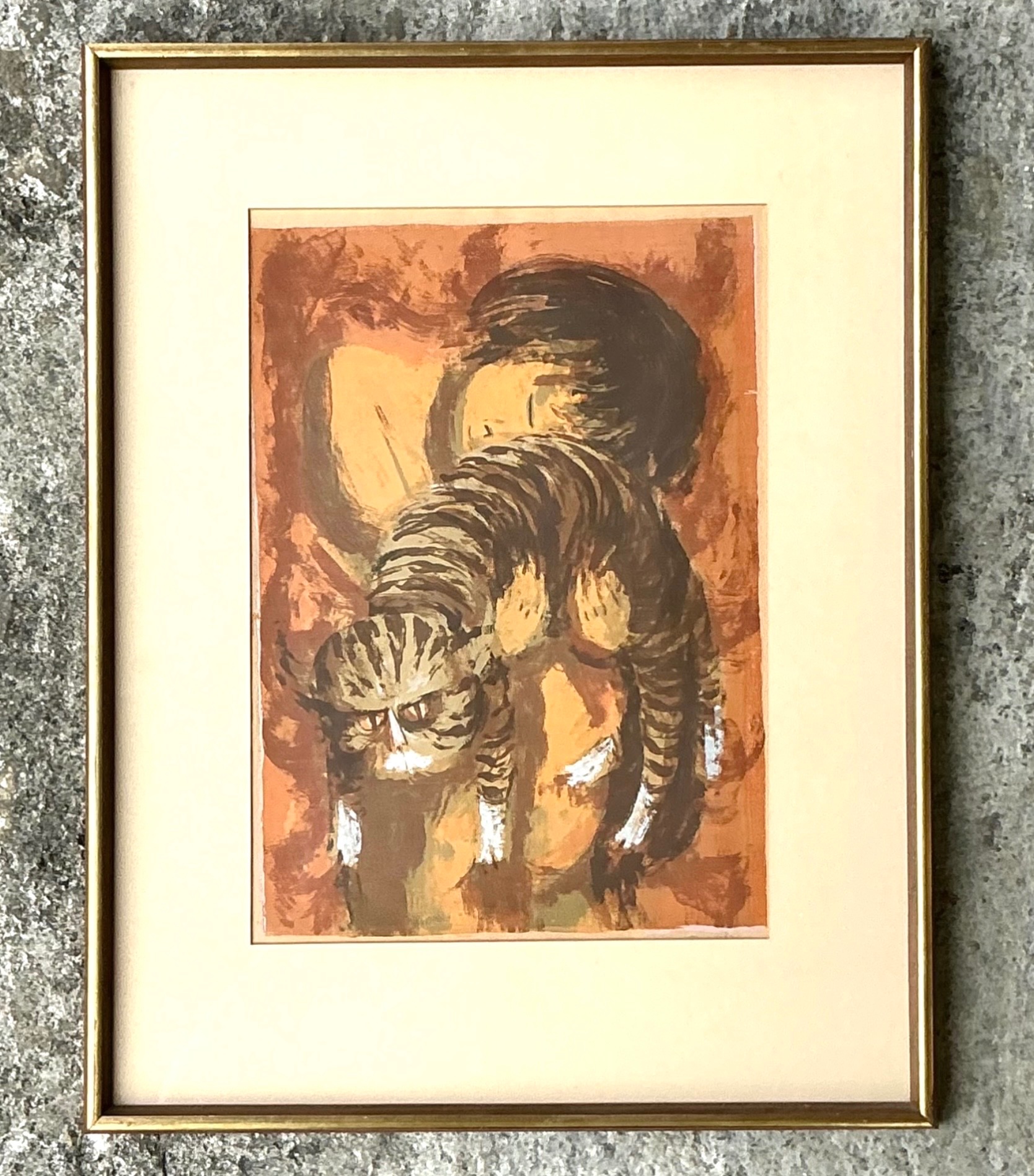 Vintage Boho Signed Original Lithograph on Paper - Top view