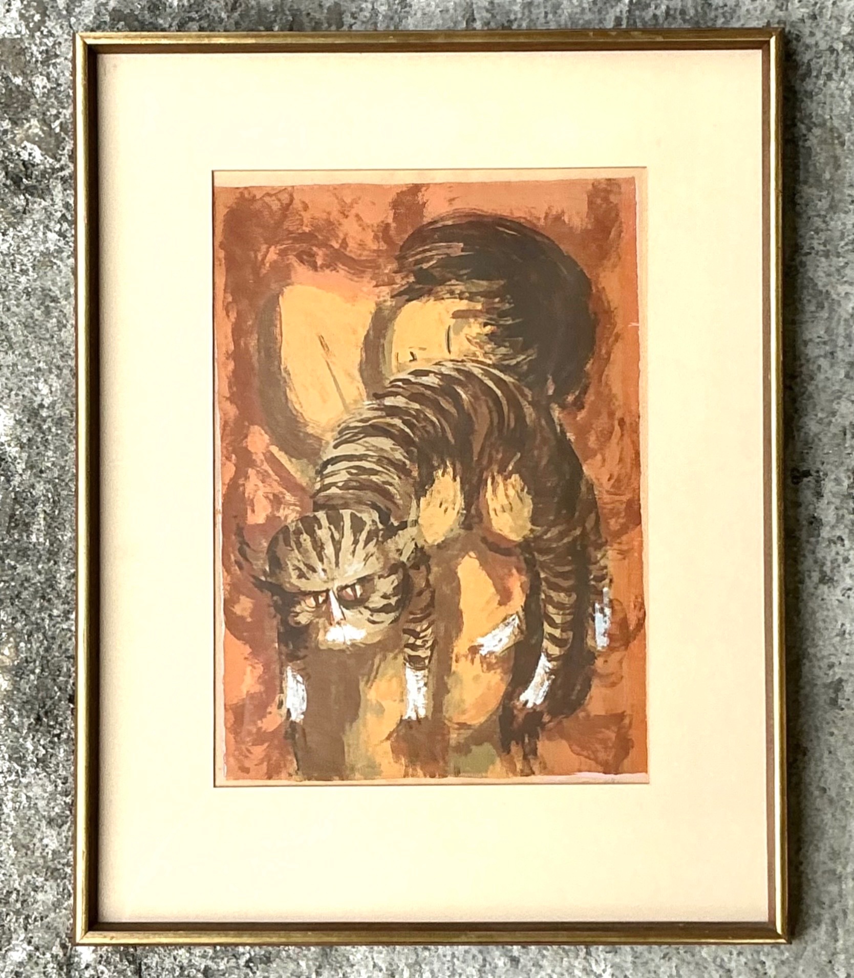 Vintage Boho Signed Original Lithograph on Paper - Back view