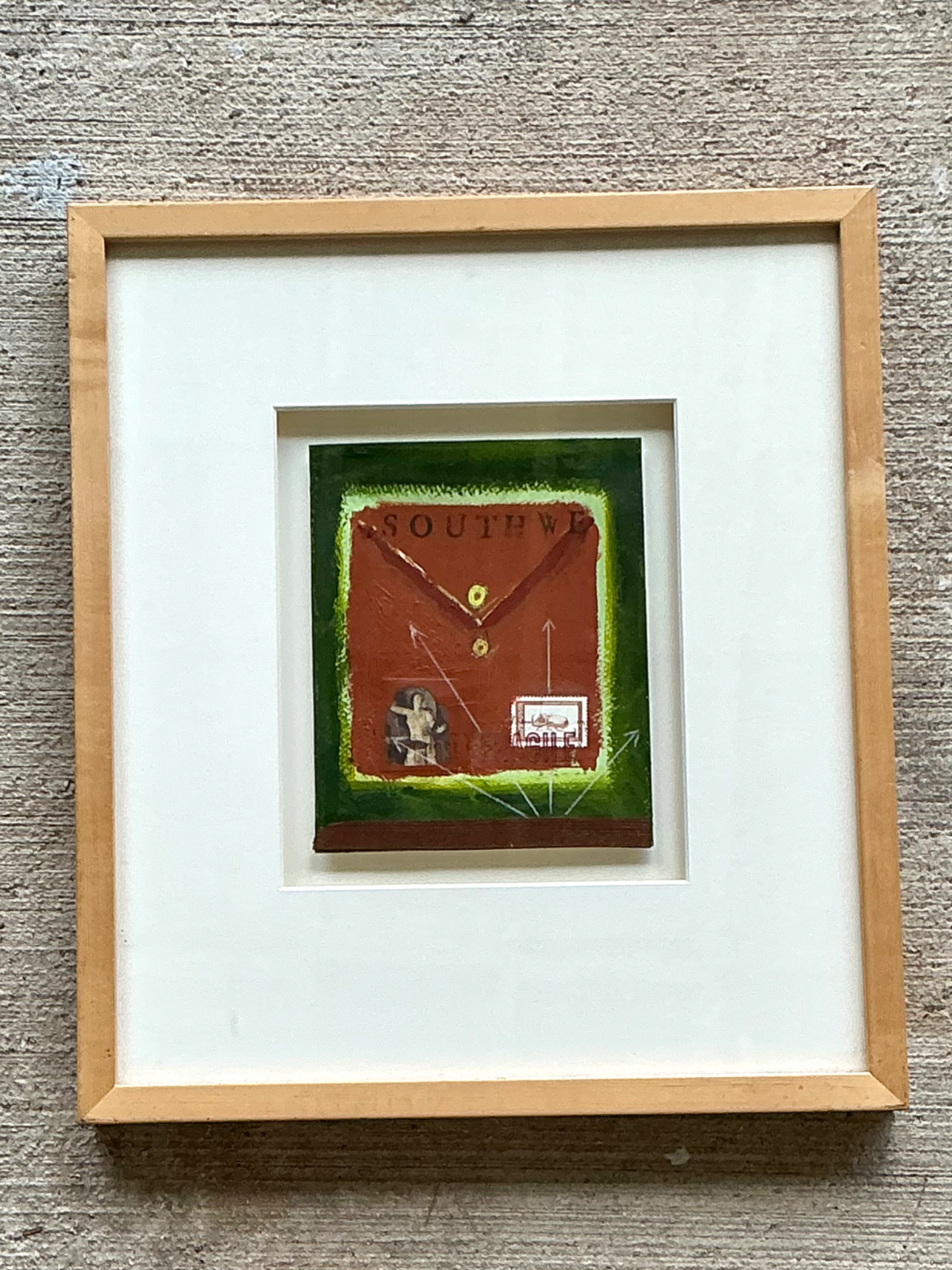 Framed Abstract Mixed Media Postal Design Art - Top view