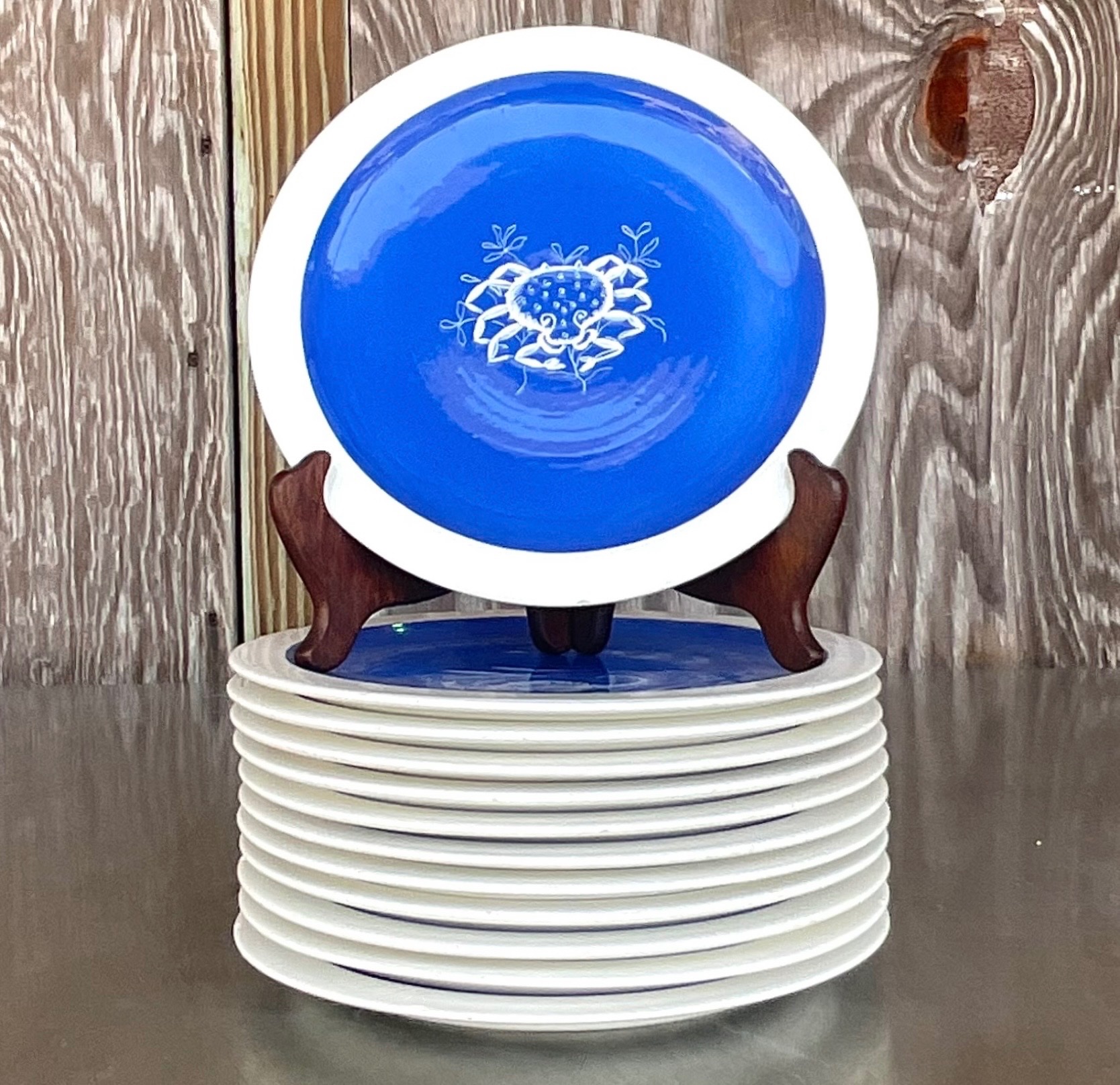 Vintage Coastal Italian Baffanella Luncheon Plates - Set of 12 - Back view