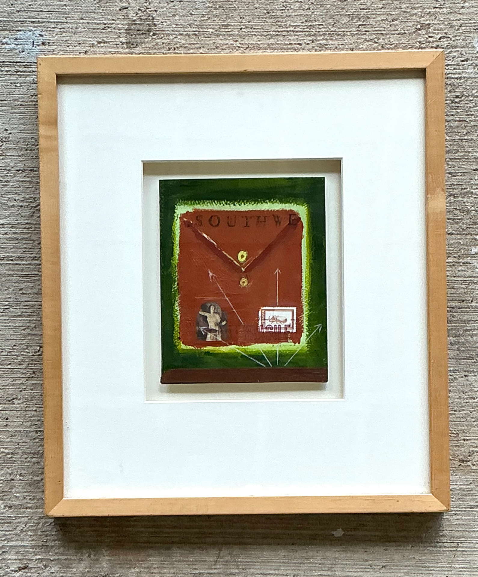 Framed Abstract Mixed Media Postal Design Art - Detail view