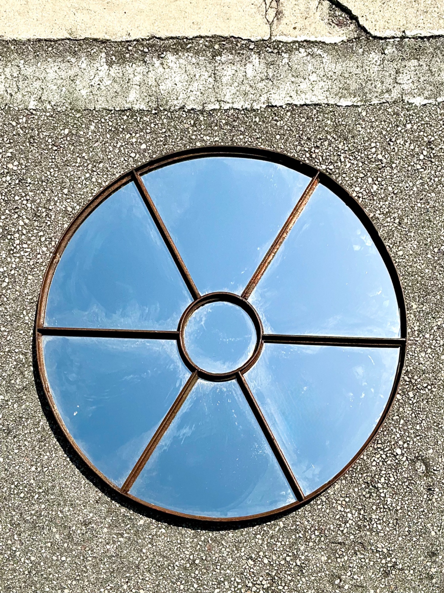 Vintage Wrought Iron Round Windowpane Mirror - Top view