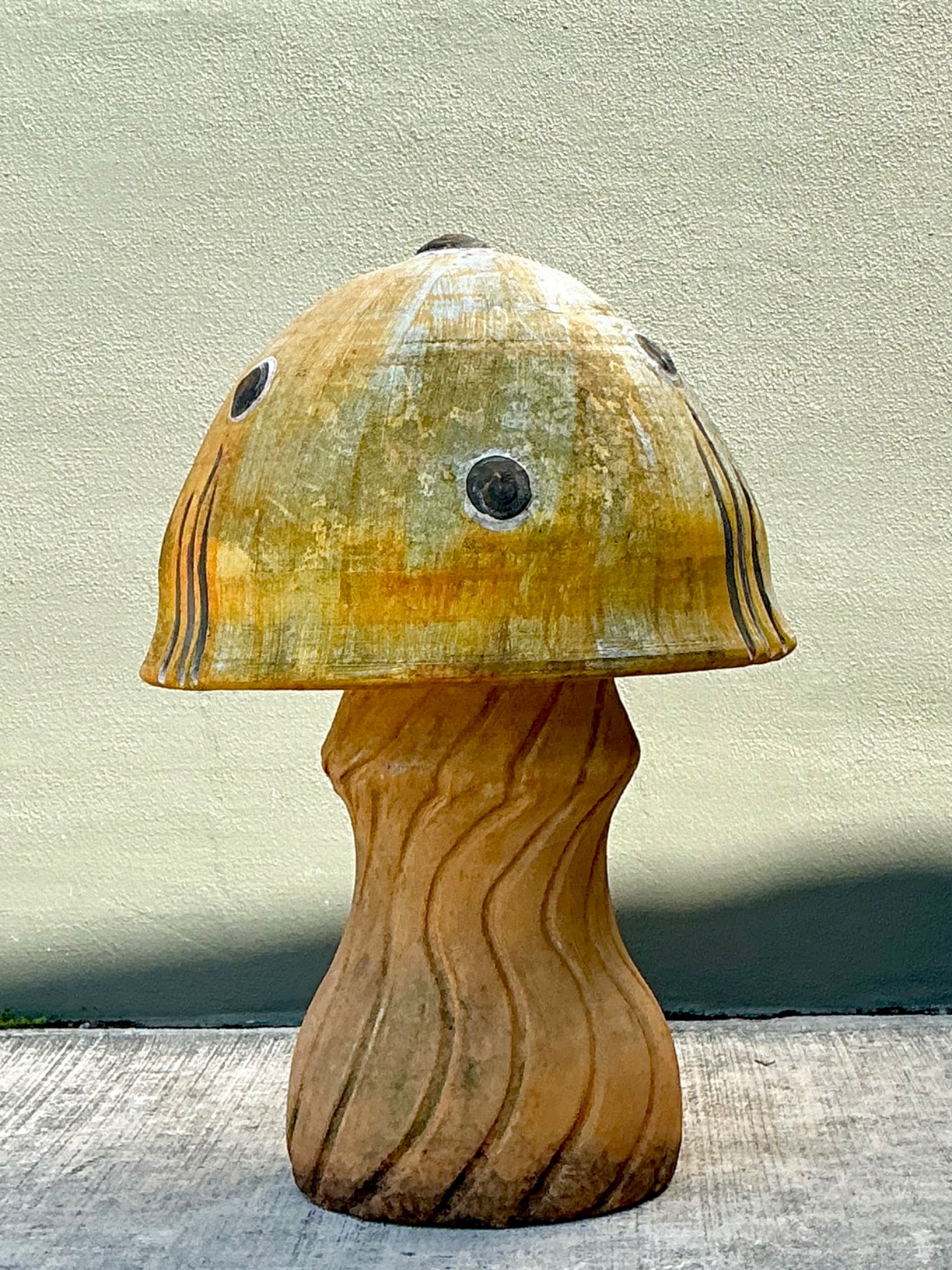 Vintage Distressed Garden Mushroom Statue - Top view