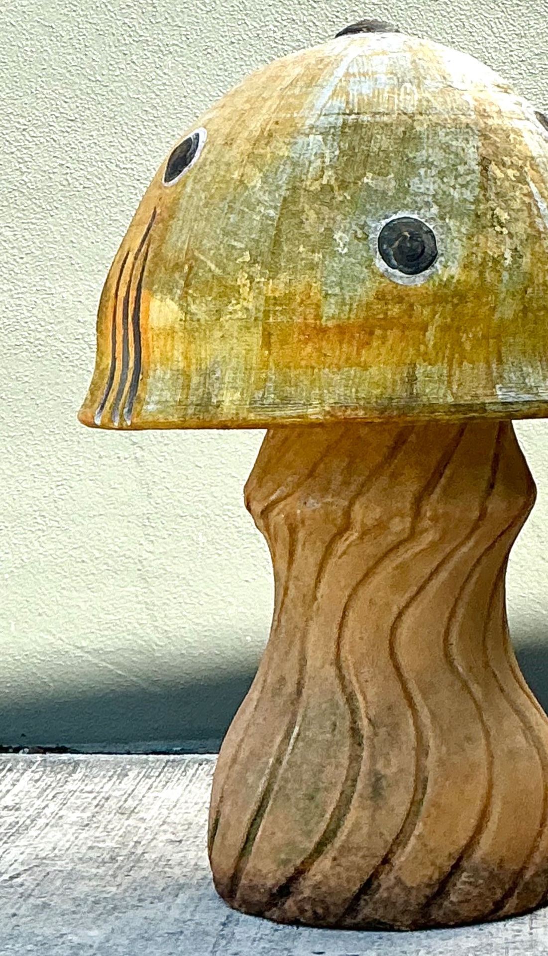 Vintage Distressed Garden Mushroom Statue - Side view